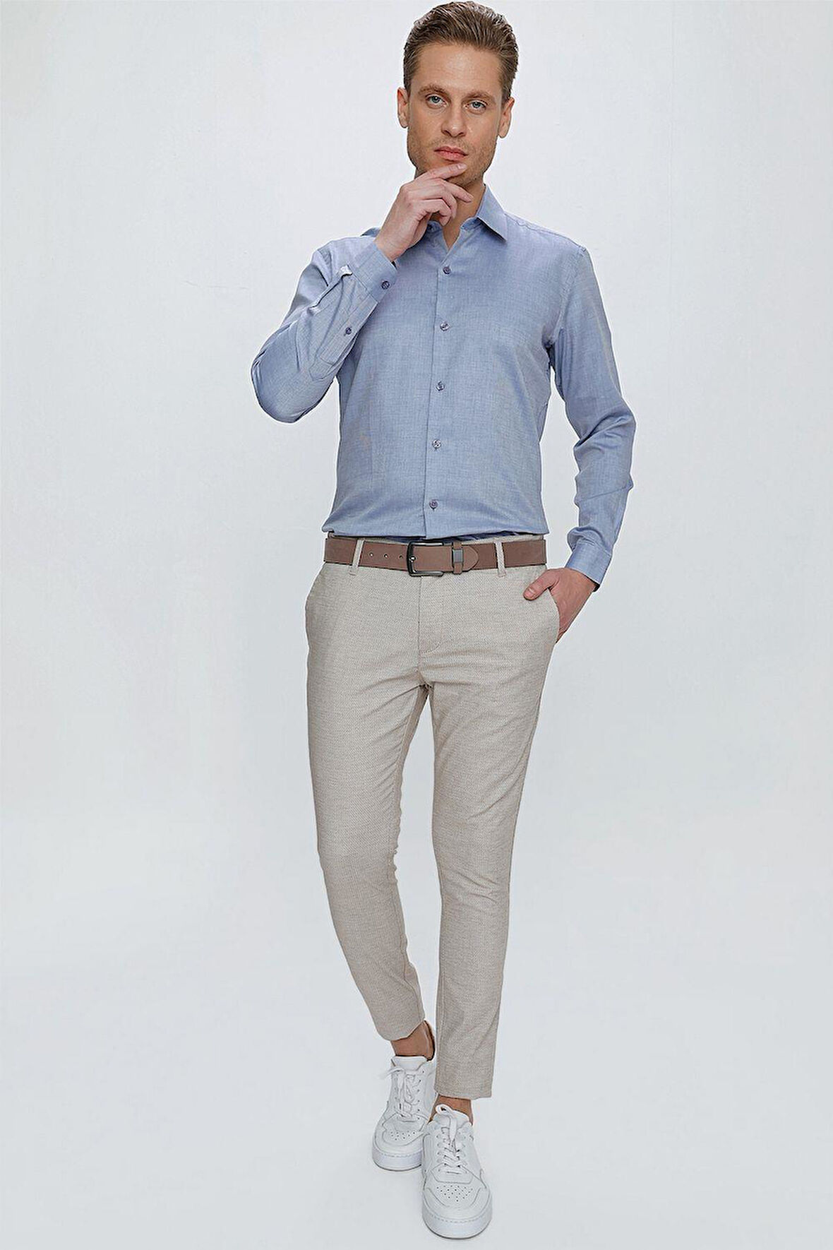 P 1111 Slim Fit Bej Spor Pantolon