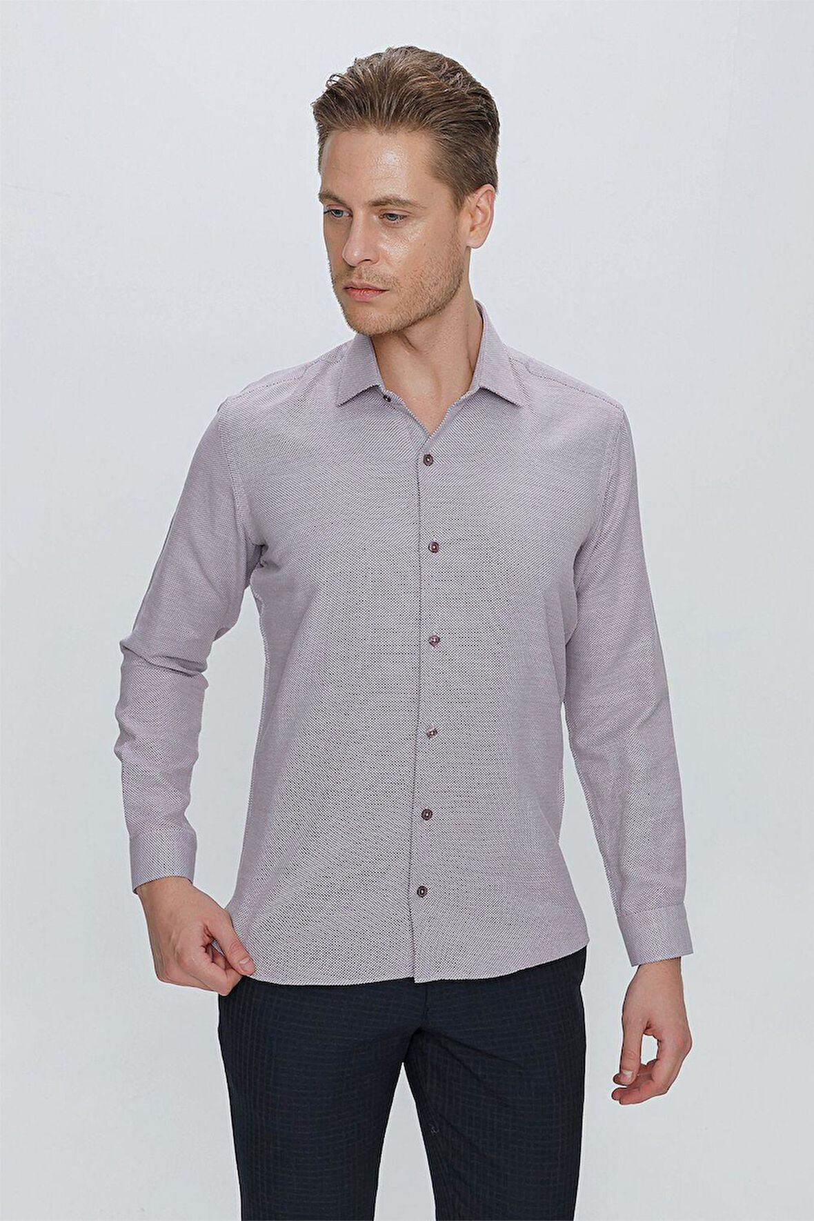 GK 672 Slim Fit Bordo Klasik Gömlek