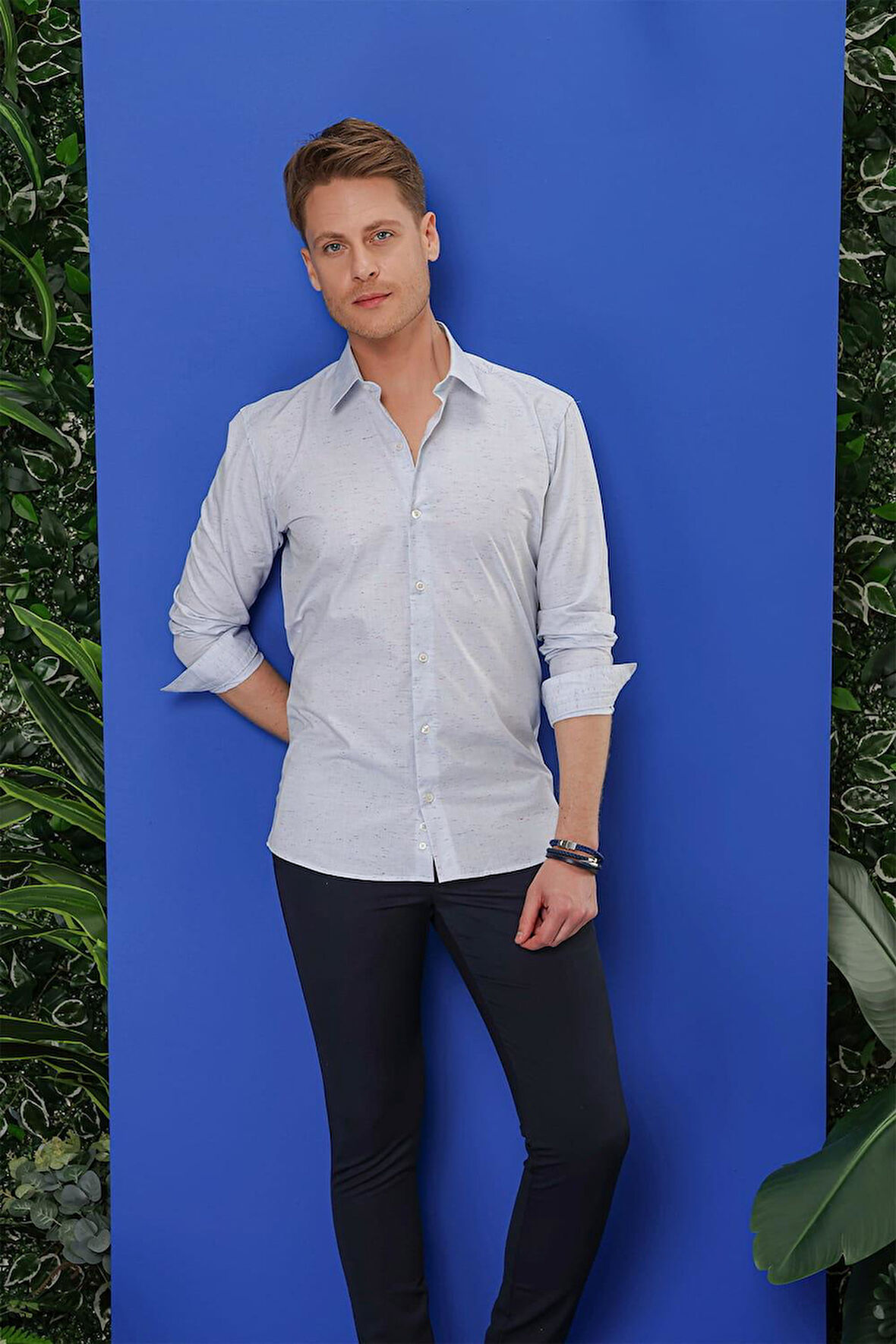 G 1532 Slim Fit Mavi Klasik Gömlek