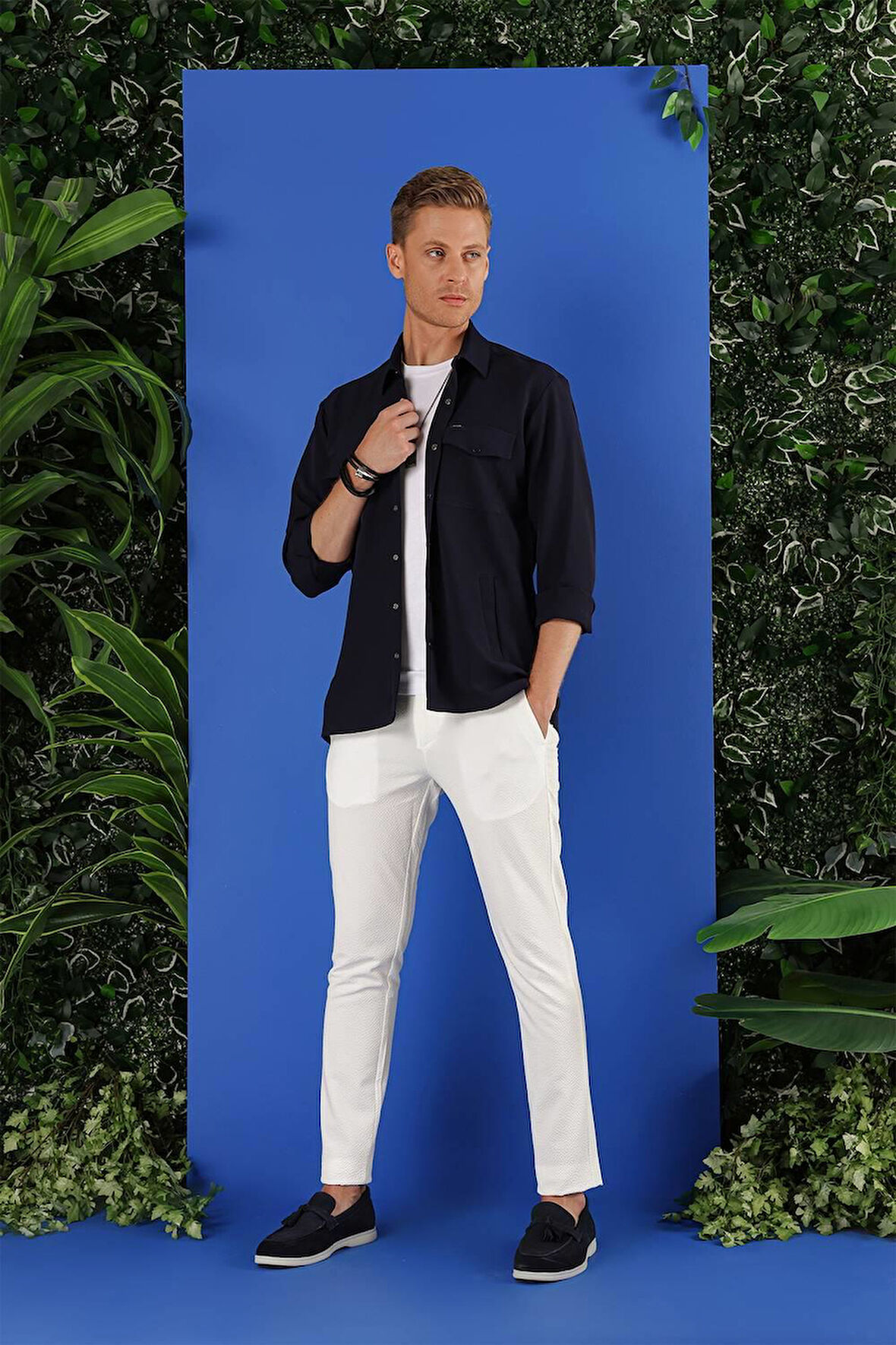 G 1534 Slim Fit Lacivert Klasik Gömlek