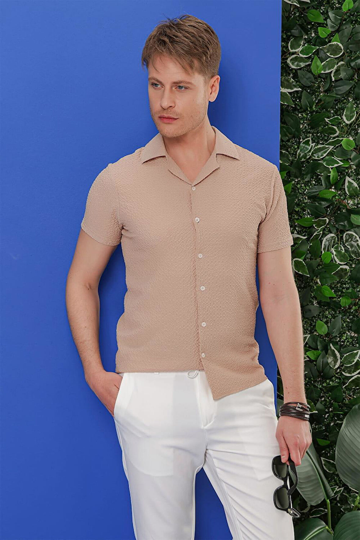 G 1536 Slim Fit Bej Klasik Gömlek