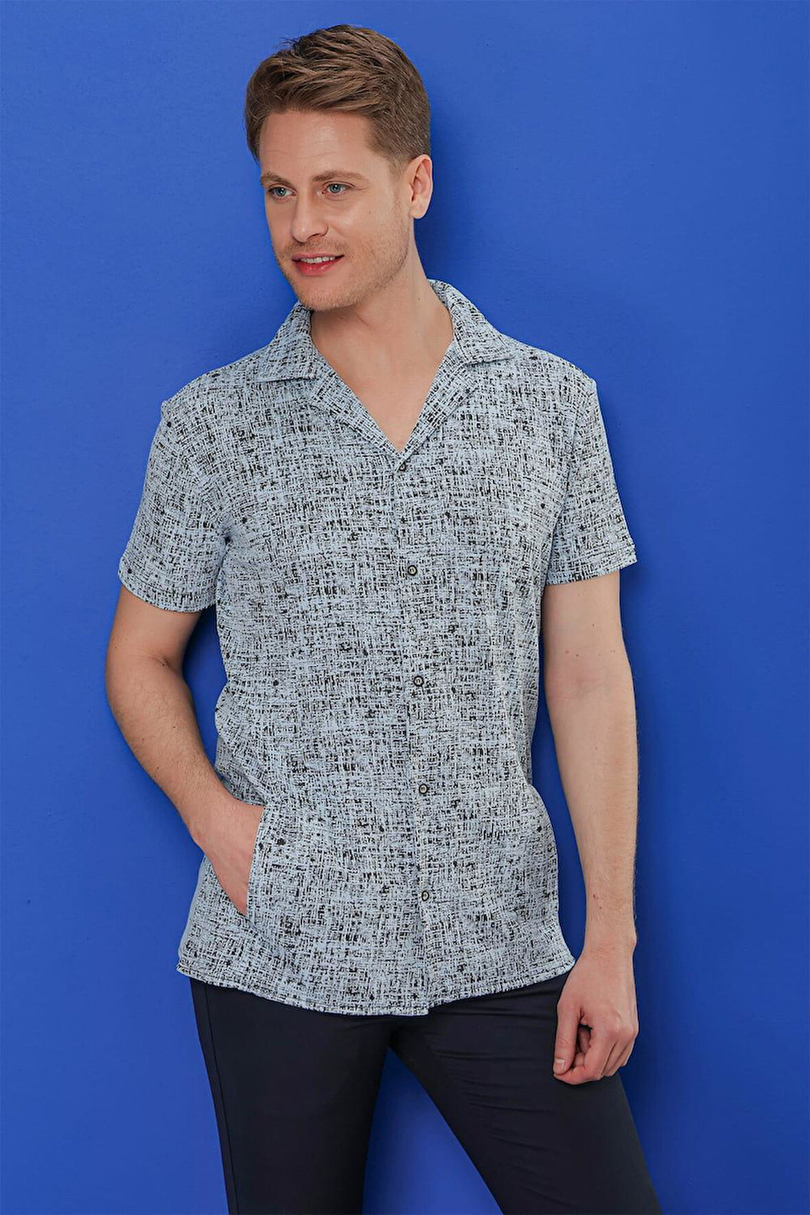 G 1535 Slim Fit Mavi Klasik Gömlek