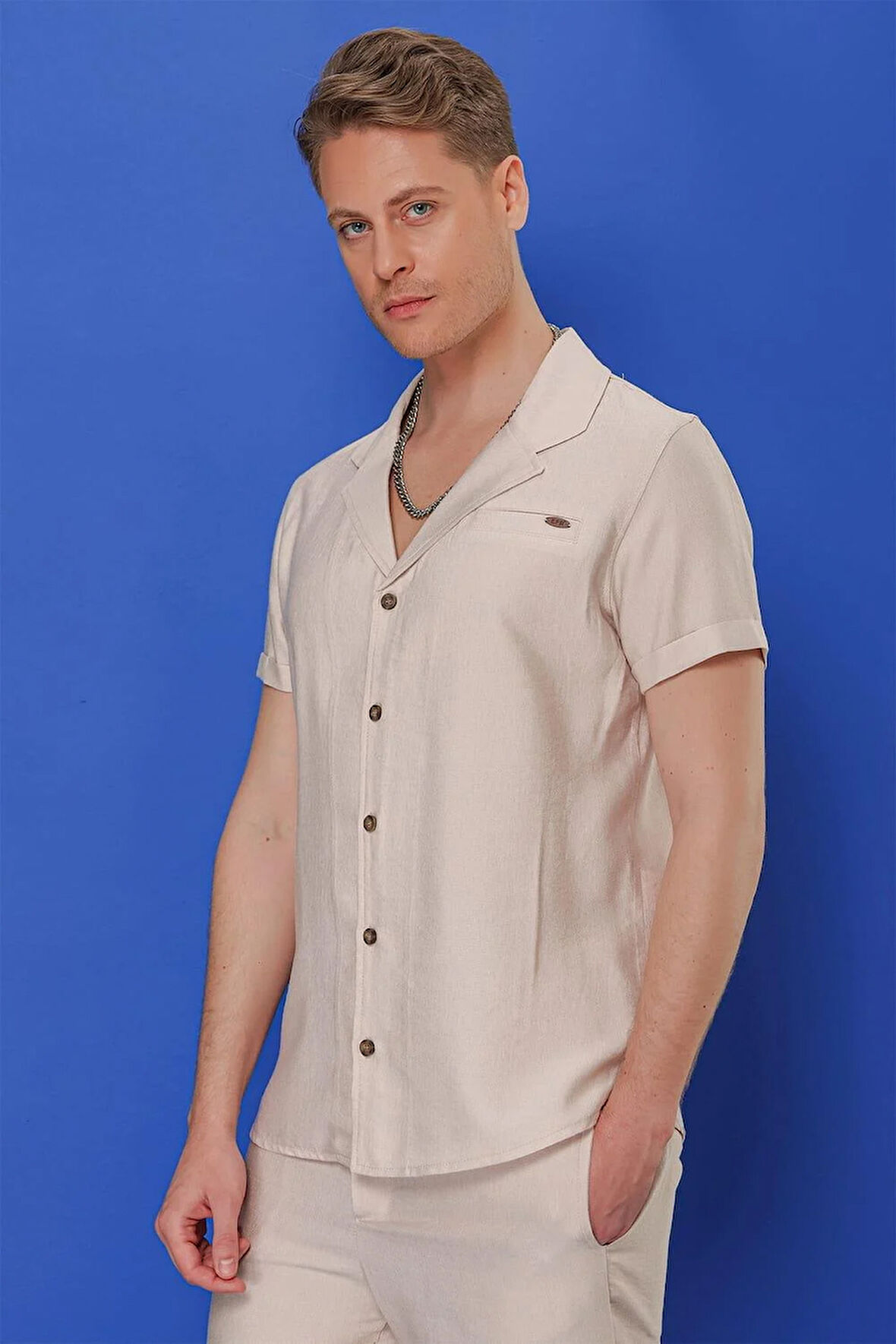 G 1549 Slim Fit Bej Klasik Gömlek