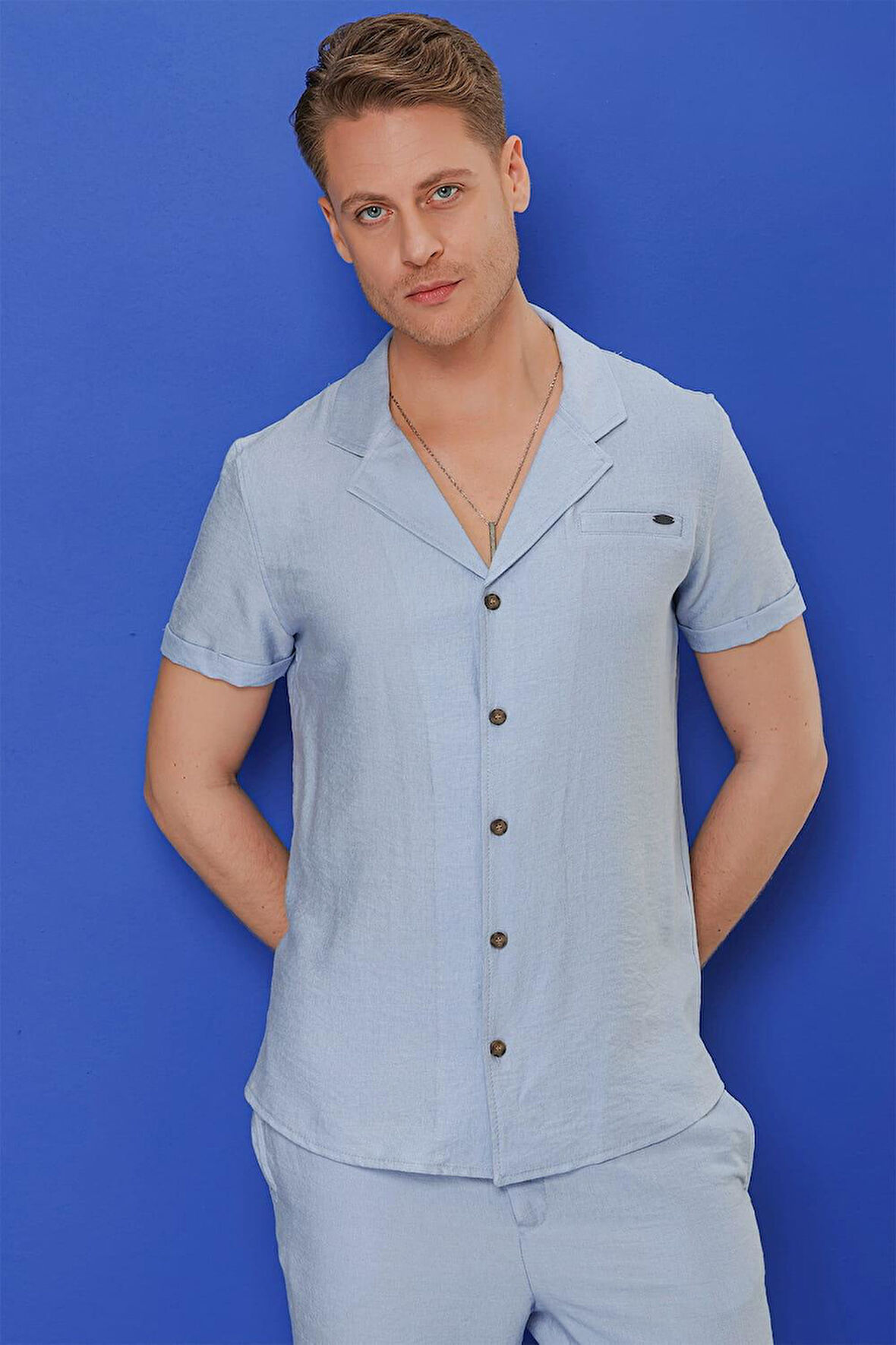 G 1549 Slim Fit Mavi Klasik Gömlek