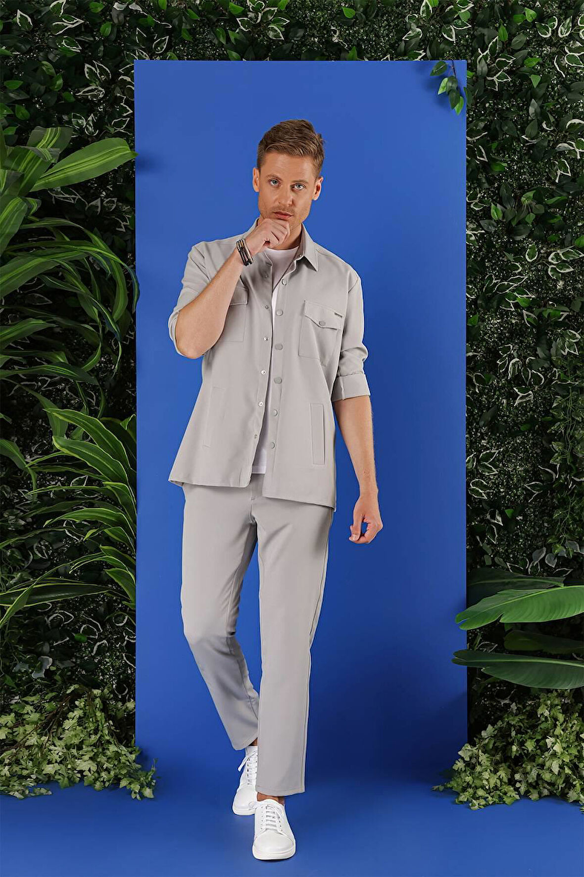 G 1534 Slim Fit Gri Klasik Gömlek