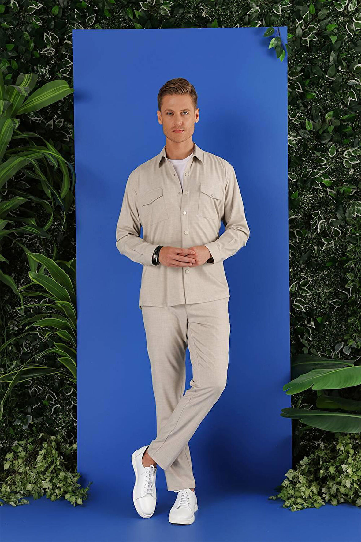 G 1552 Slim Fit Bej Klasik Gömlek