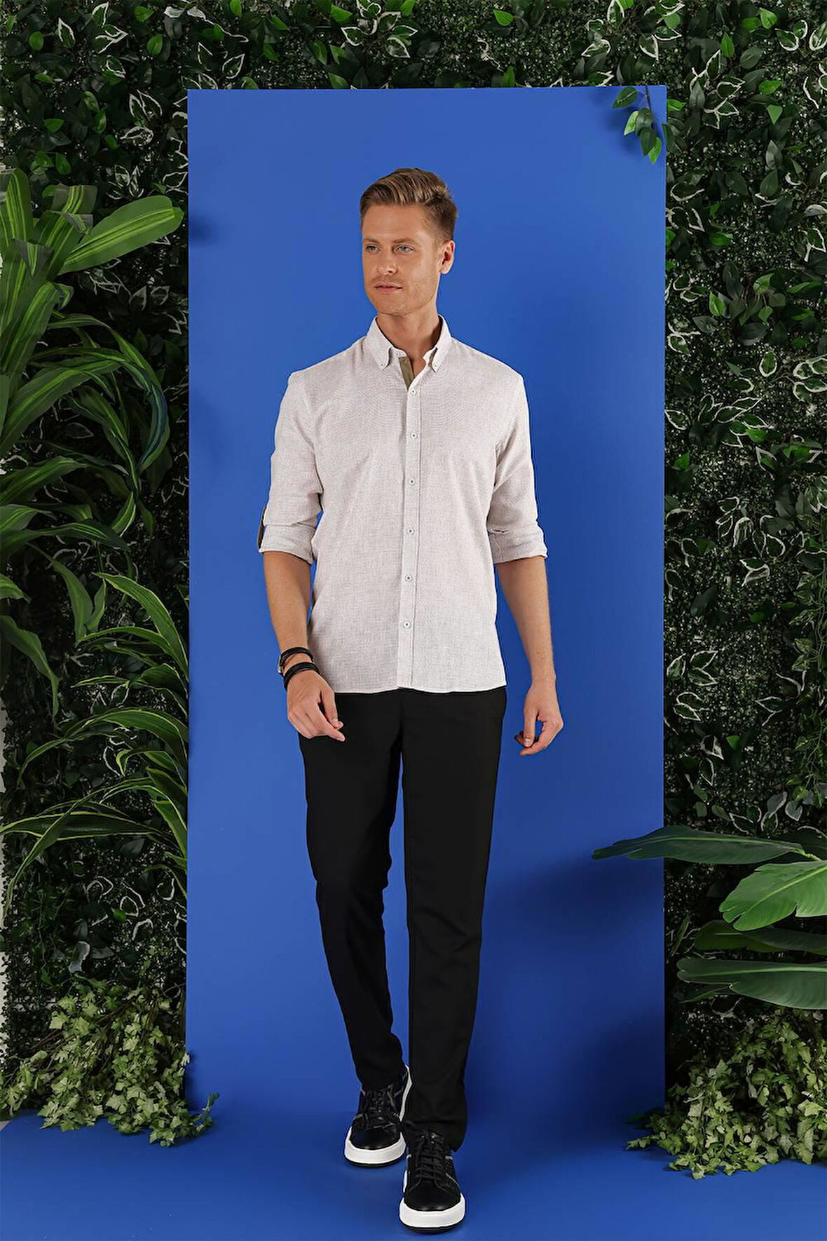 G 1555 Slim Fit Bej Klasik Gömlek