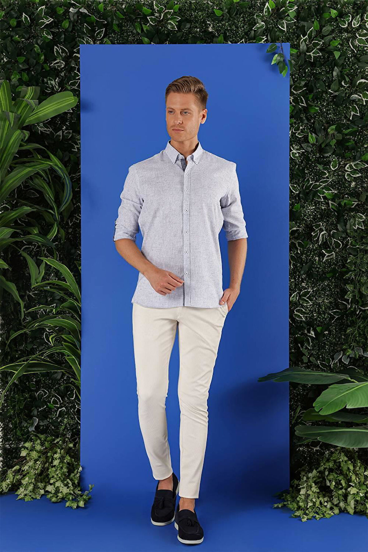 G 1555 Slim Fit Koyu Mavi Klasik Gömlek