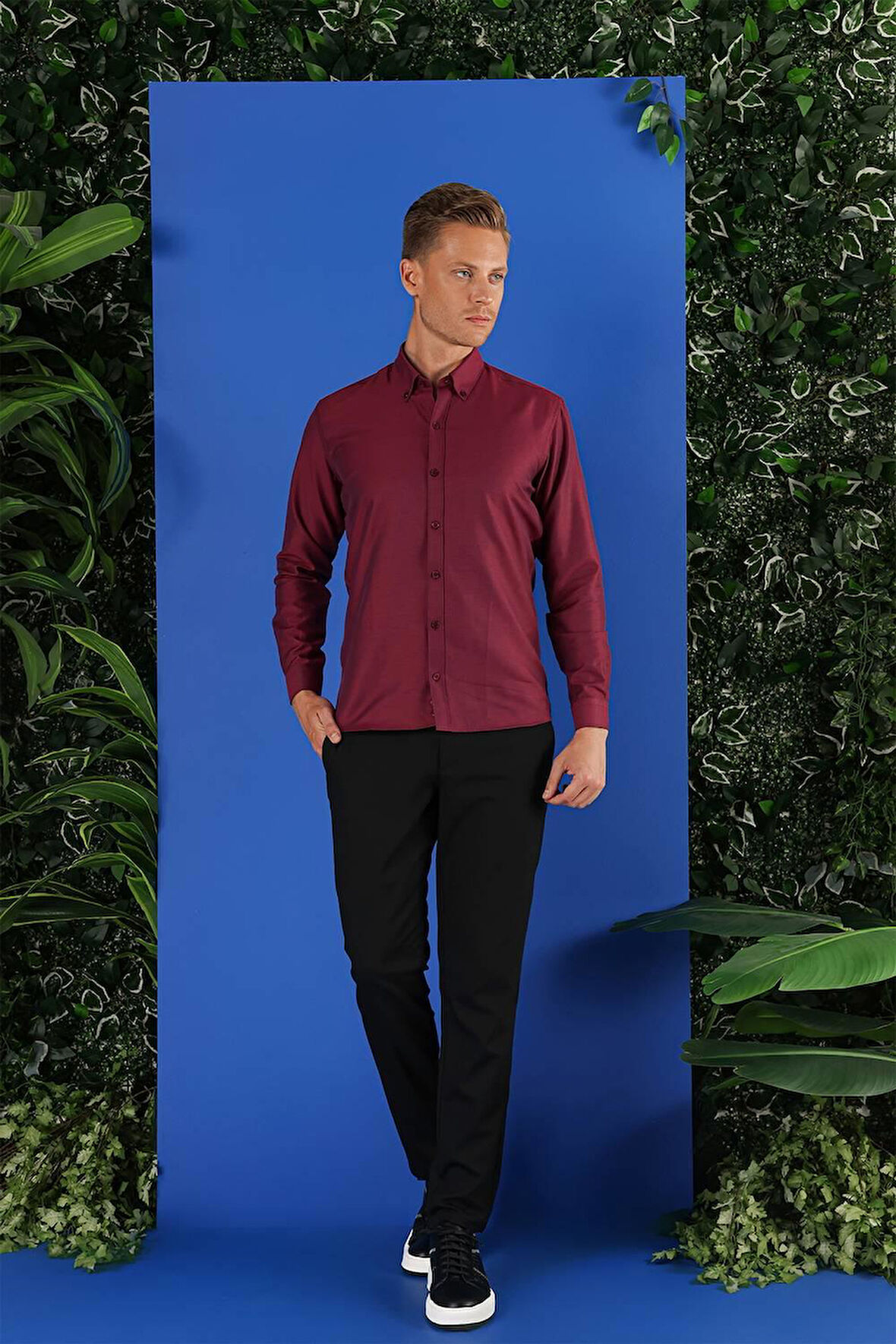 GK 685 Slim Fit Bordo Klasik Gömlek