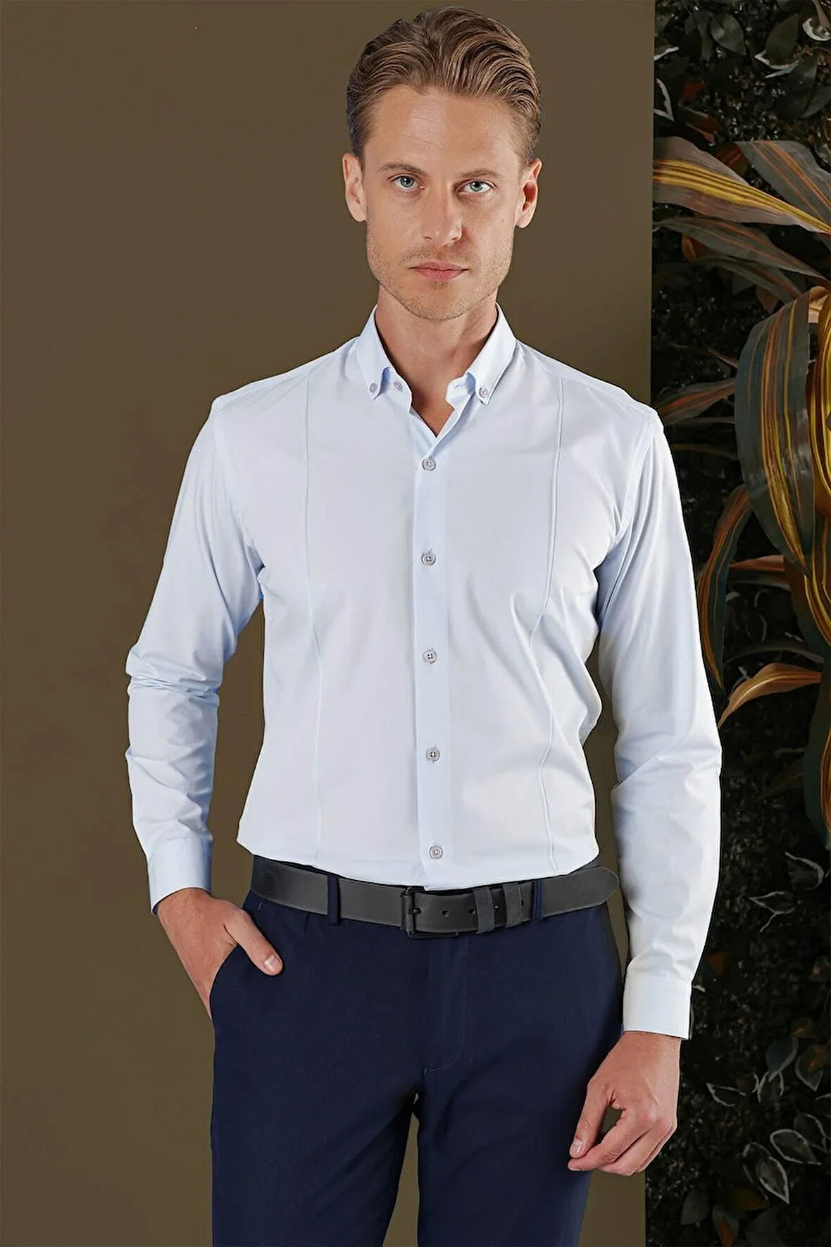 GK 691 Slim Fit Mavi Klasik Gömlek