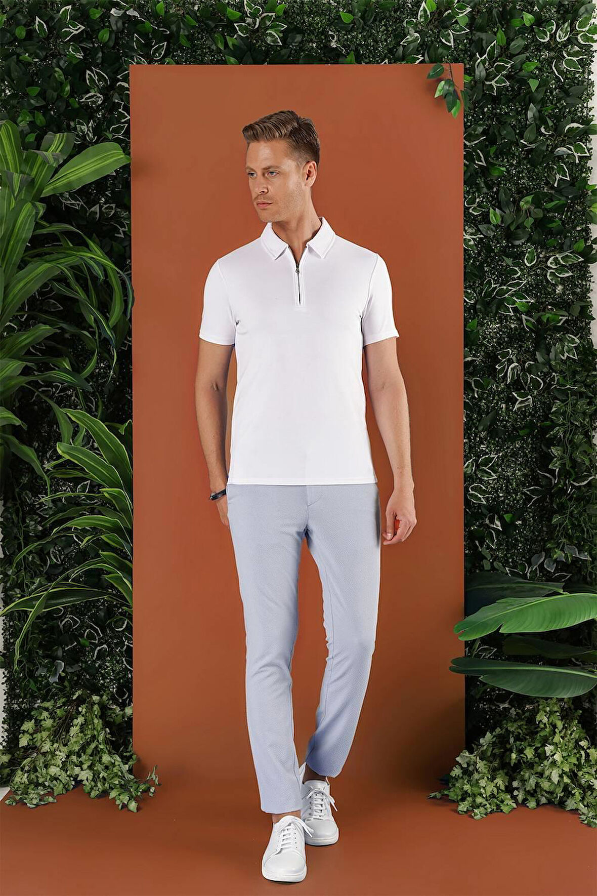 Slim Fit Beli Lastikli Gofre Kumaş Mavi Spor Pantolon P 1126