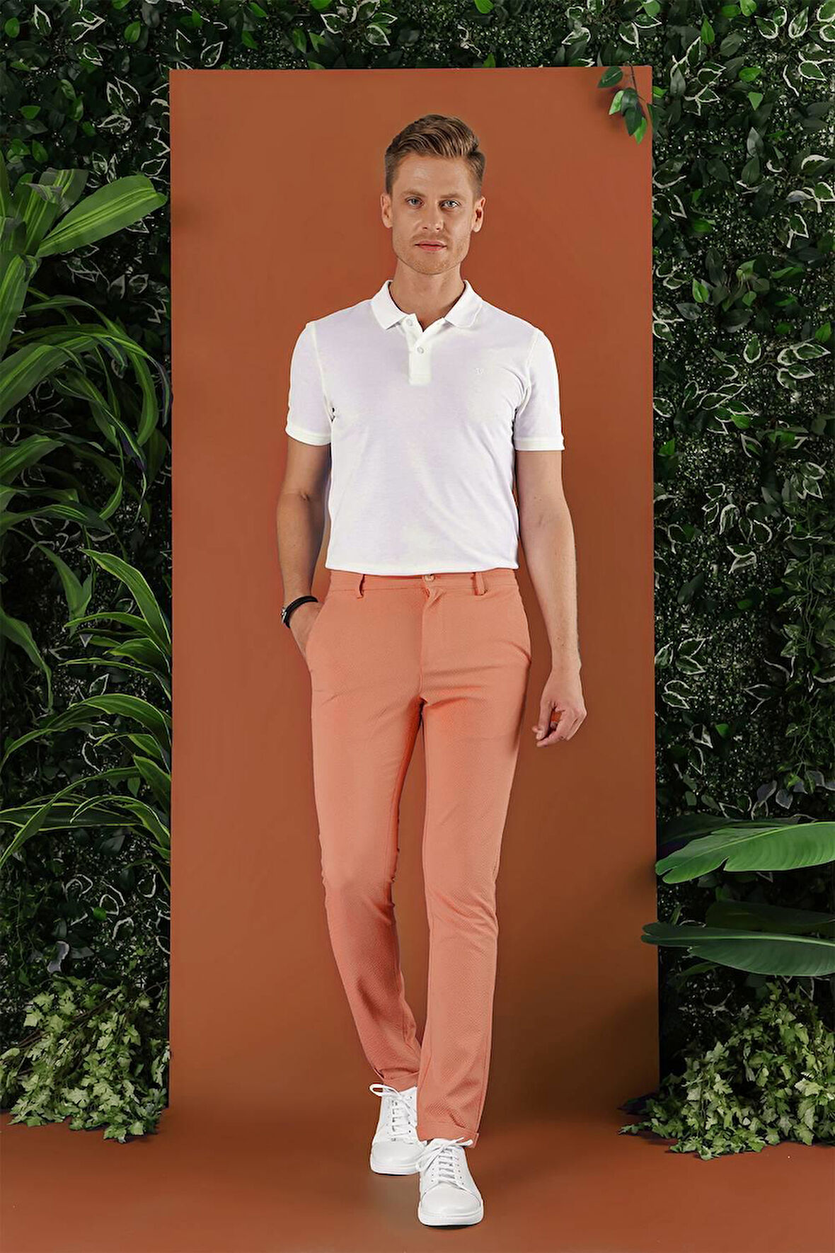 Slim Fit Beli Lastikli Gofre Kumaş Mercan Spor Pantolon P 1126