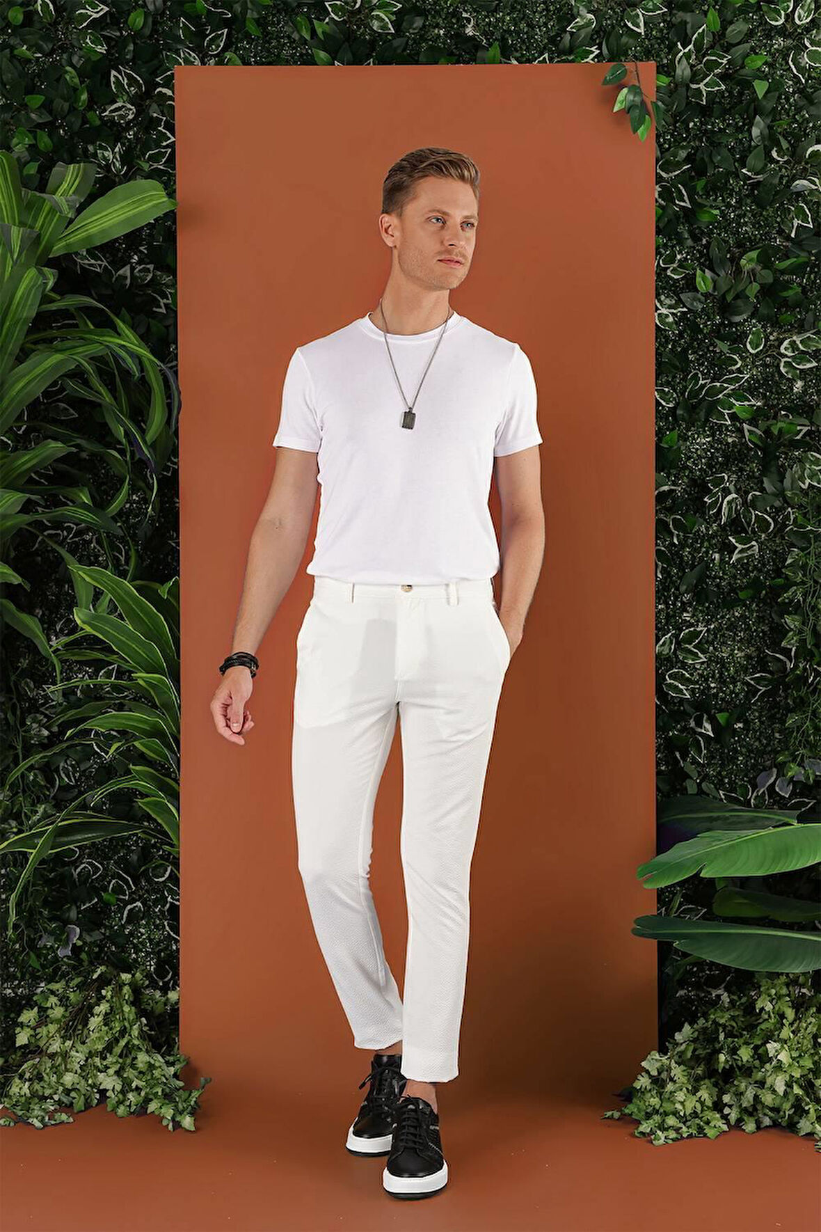 Slim Fit Beli Lastikli Gofre Kumaş Ekru Spor Pantolon P 1126