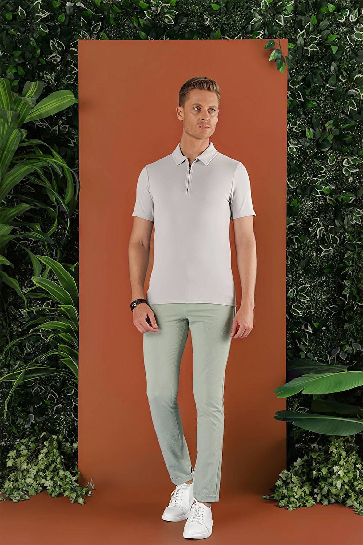 Slim Fit Beli Lastikli Gofre Kumaş Mint Spor Pantolon P 1126