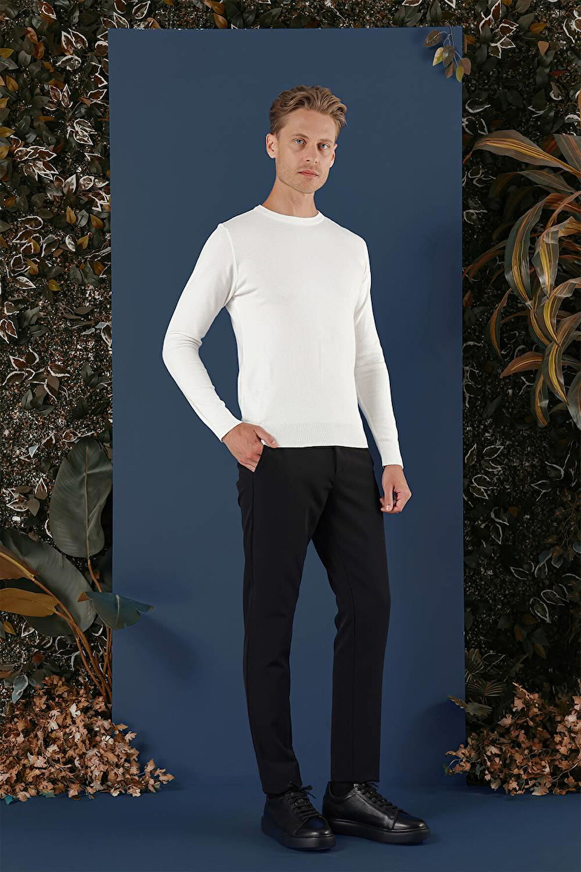 TR 858 Slim Fit Ekru Klasik Triko