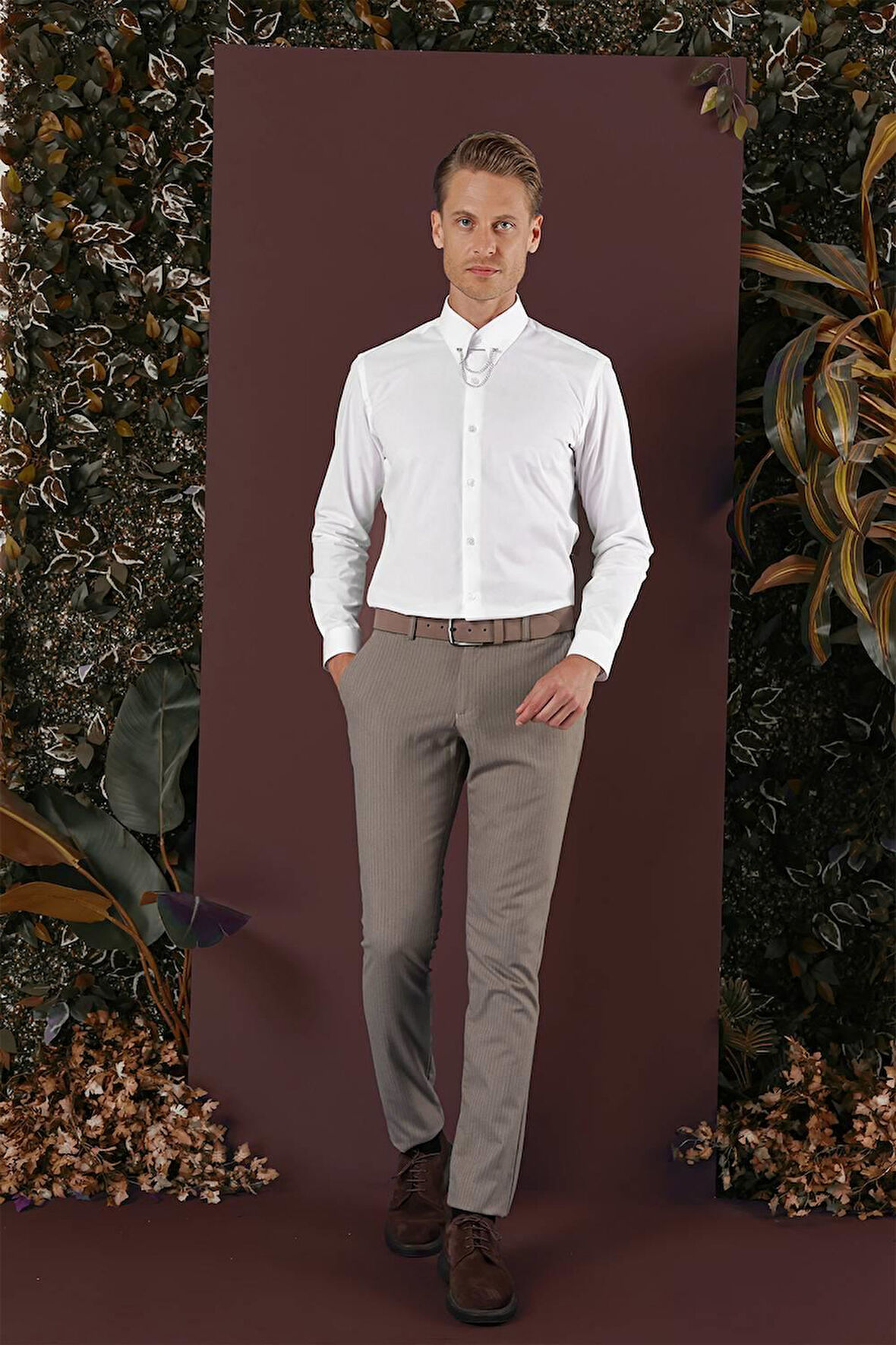 P 1136 Slim Fit Bej Klasik Pantolon