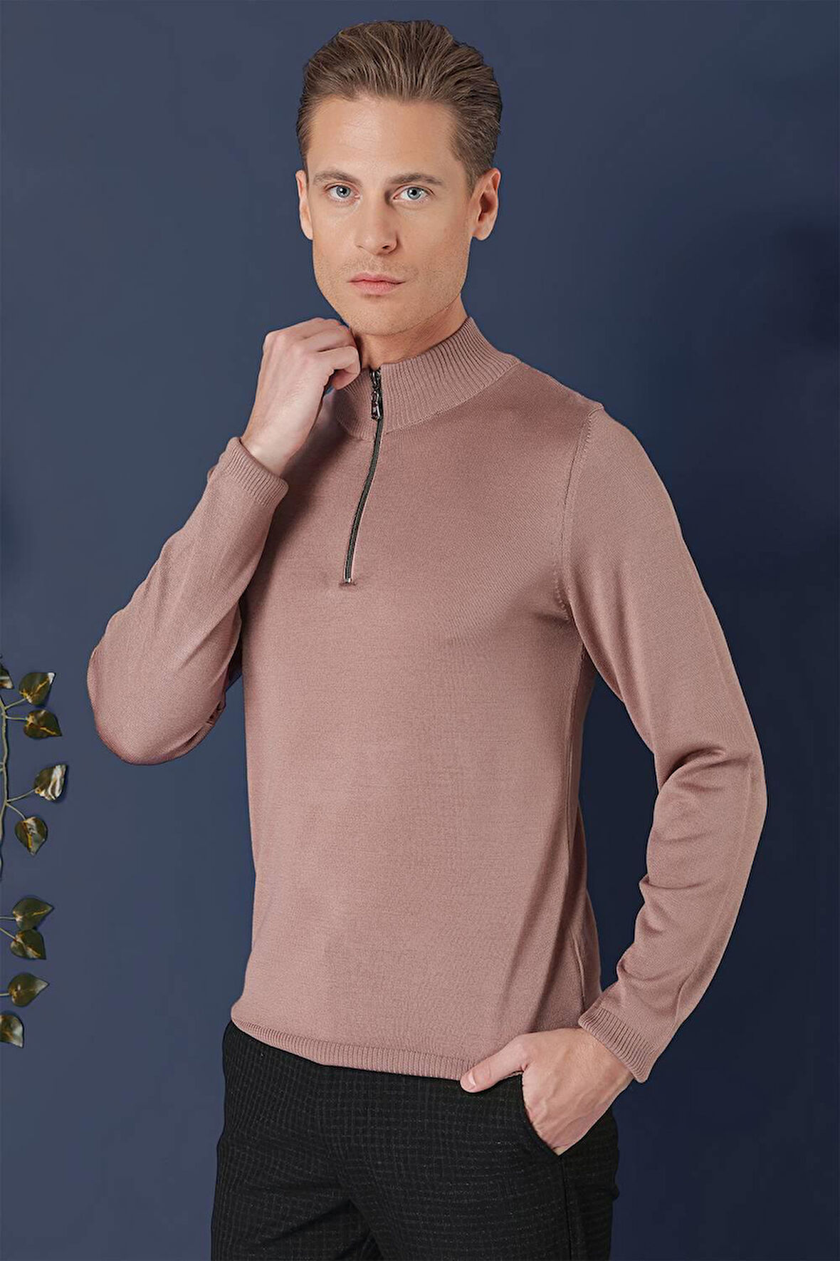 TR 861 Slim Fit Gül Kurusu Klasik Triko