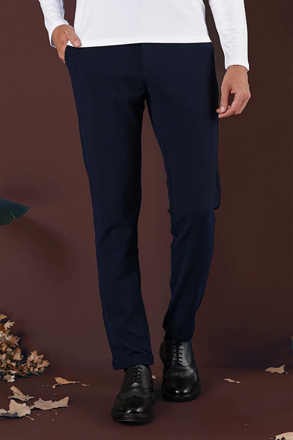 Slim Fit Yan Cepli Dokulu Esnek Casual Lacivert Pantolon P 1139