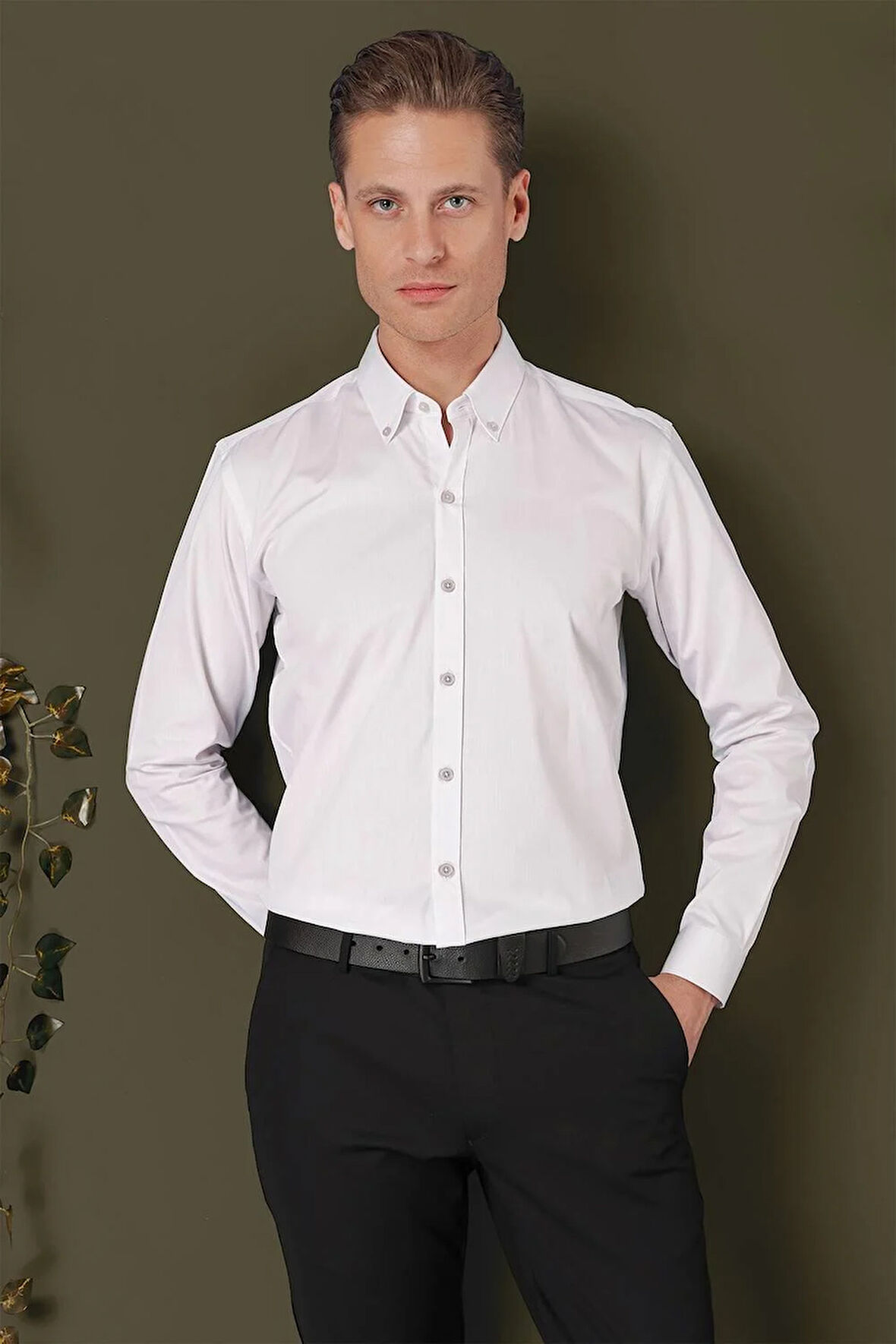 GK 711 Slim Fit Taş Klasik Gömlek