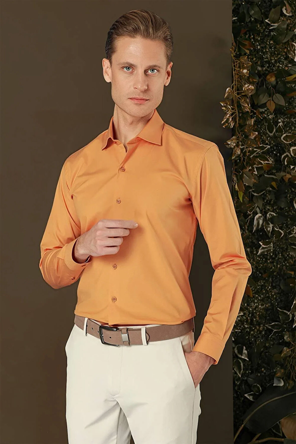 GK 709 Slim Fit Oranj Klasik Gömlek
