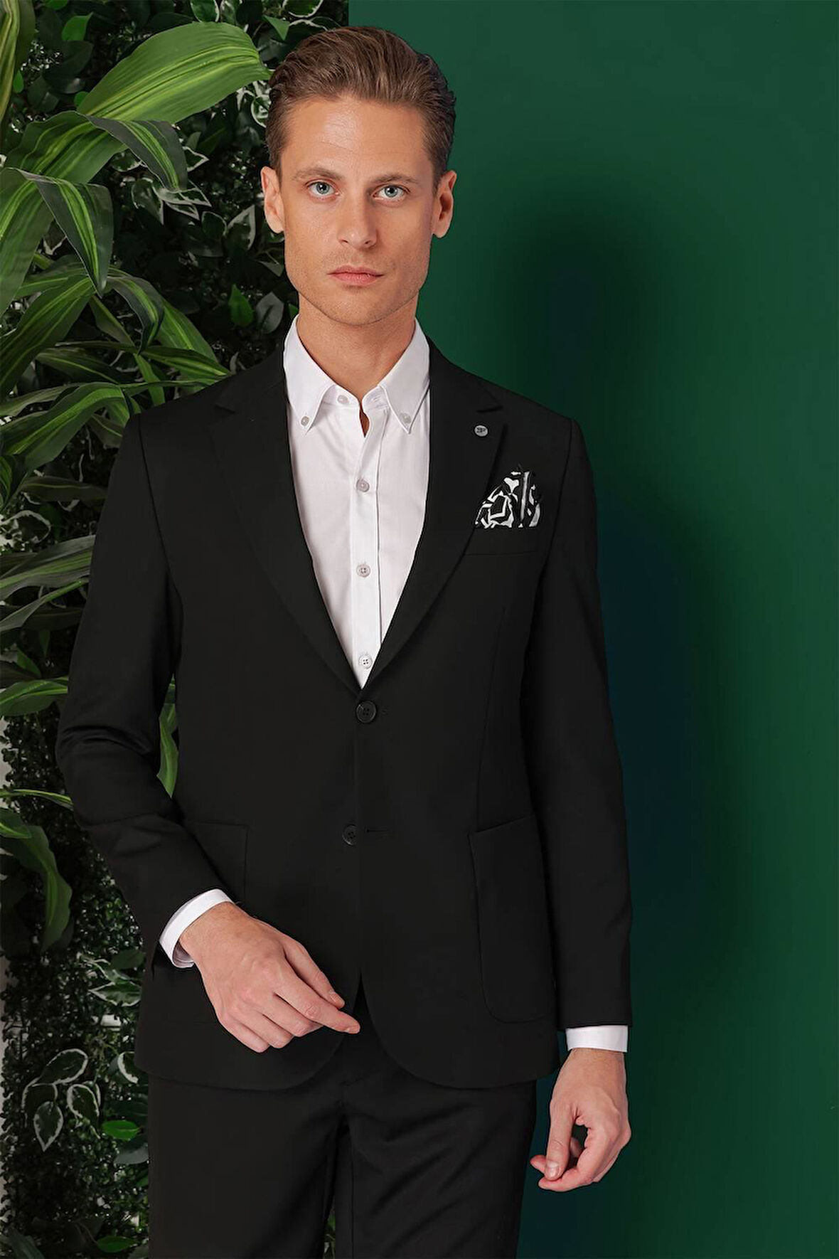 C 664 Comfort Fit Torba Cep Esnek Pamuk Casuel Siyah Ceket