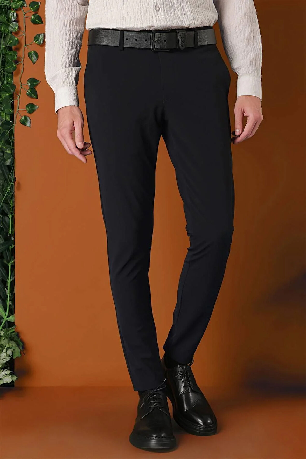 Slim Fit Yan Cepli Düz Esnek Casual Siyah Pantolon P 1144