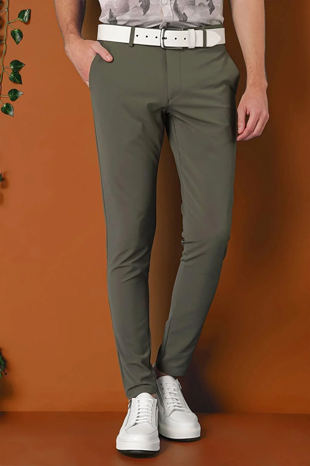 Slim Fit Yan Cepli Düz Esnek Casual Nefti Pantolon P 1144