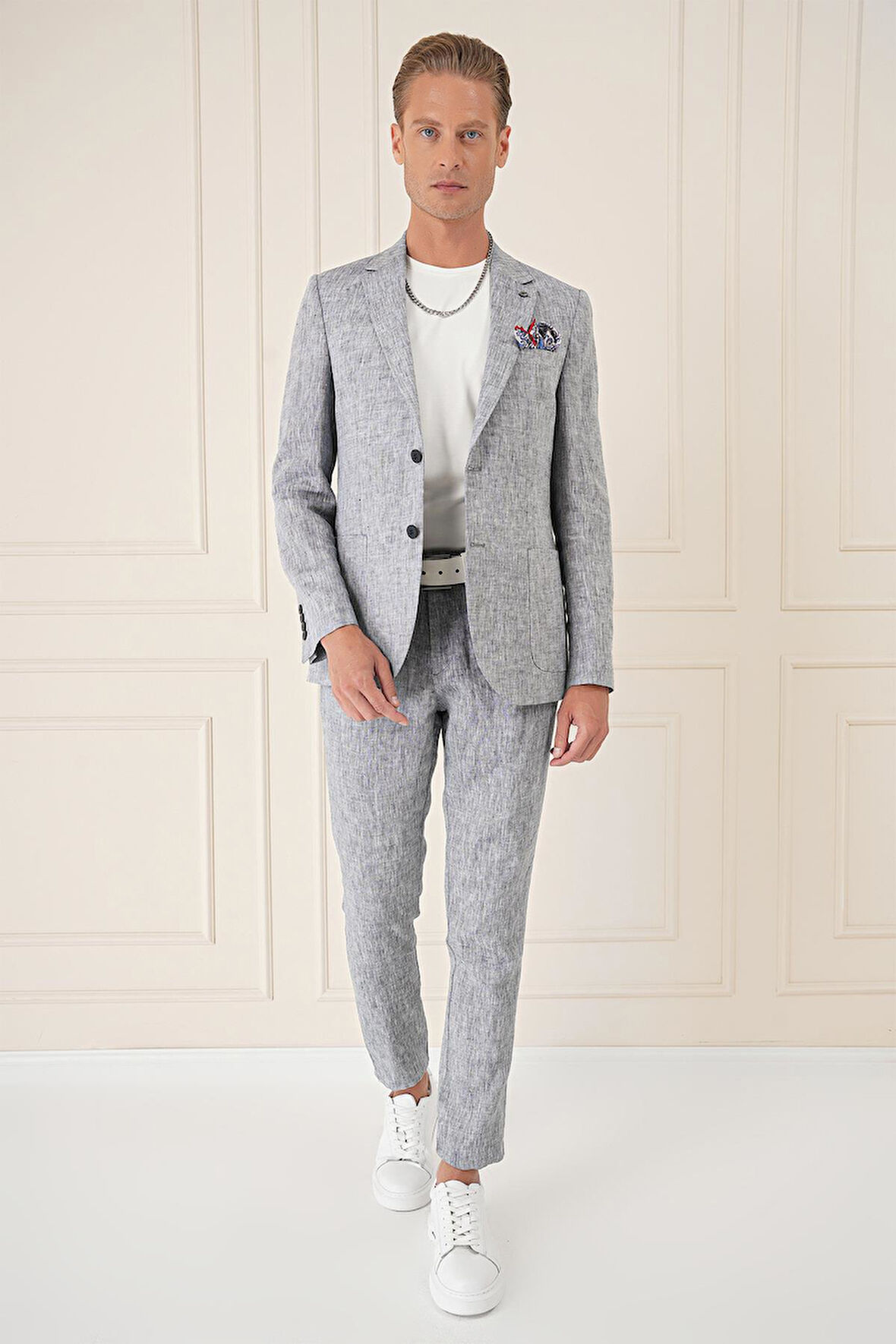 C 666 Comfort Fit Torba Cep Çift Yırtmaç %100 Keten Casuel Lacivert Ceket