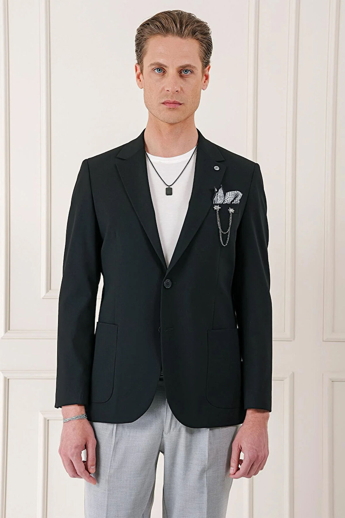 C 667 Comfort Fit Çift Yırtmaç Torba Cep Pamuk Casuel Siyah Ceket