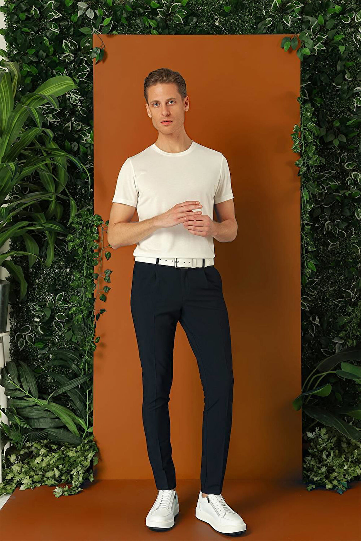 P 1148 Comfort Fit Gofre Kumaş Pileli Pamuk Casuel Lacivert Pantolon