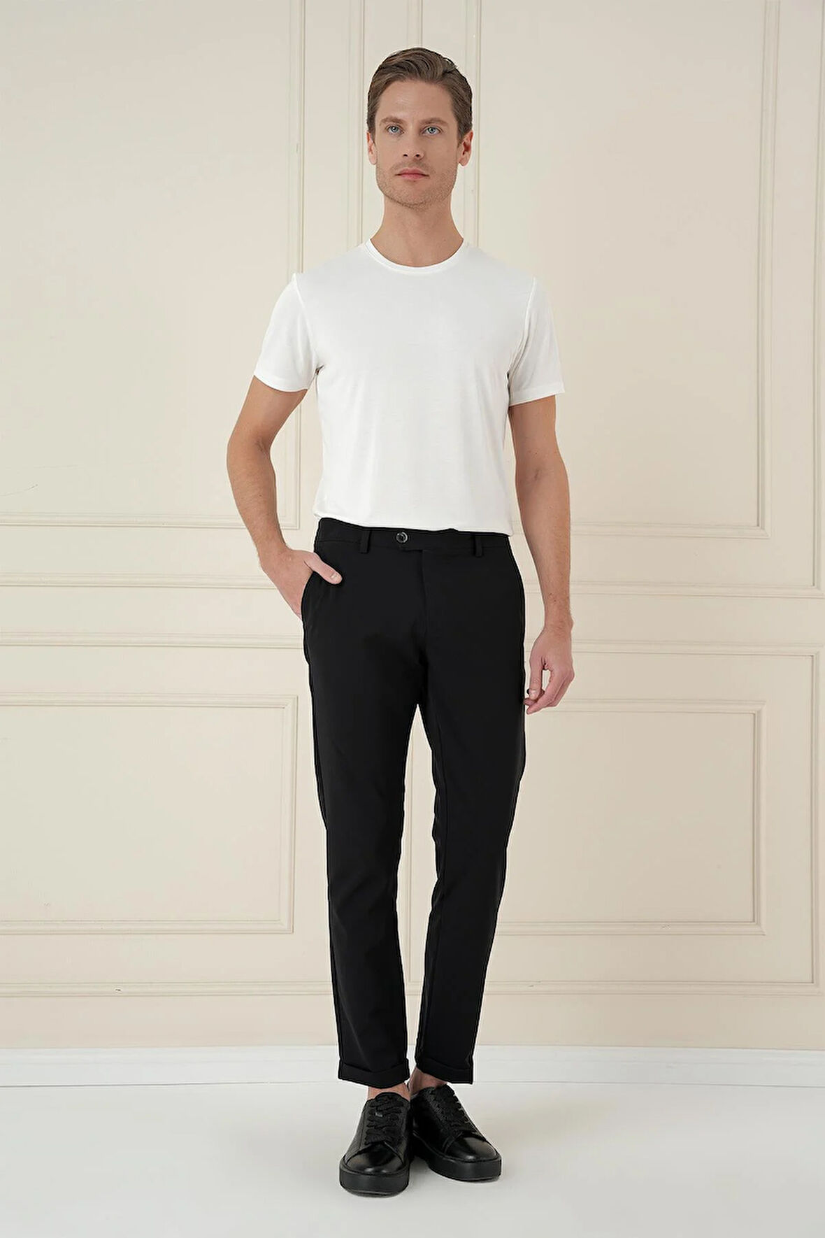 P 1150 Comfort Fit Beli Lastikli Yan Cep Siyah Jogger Pantolon