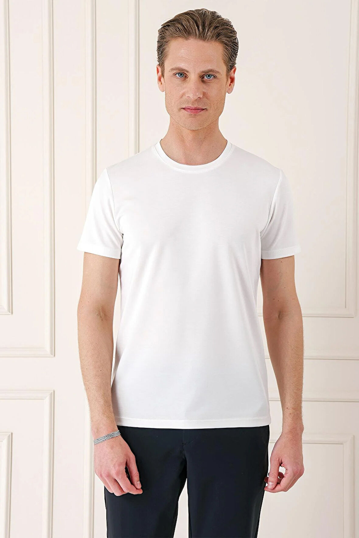 Ts 880 Slim Fit Bisiklet Yaka Pamuklu Beyaz Tişört