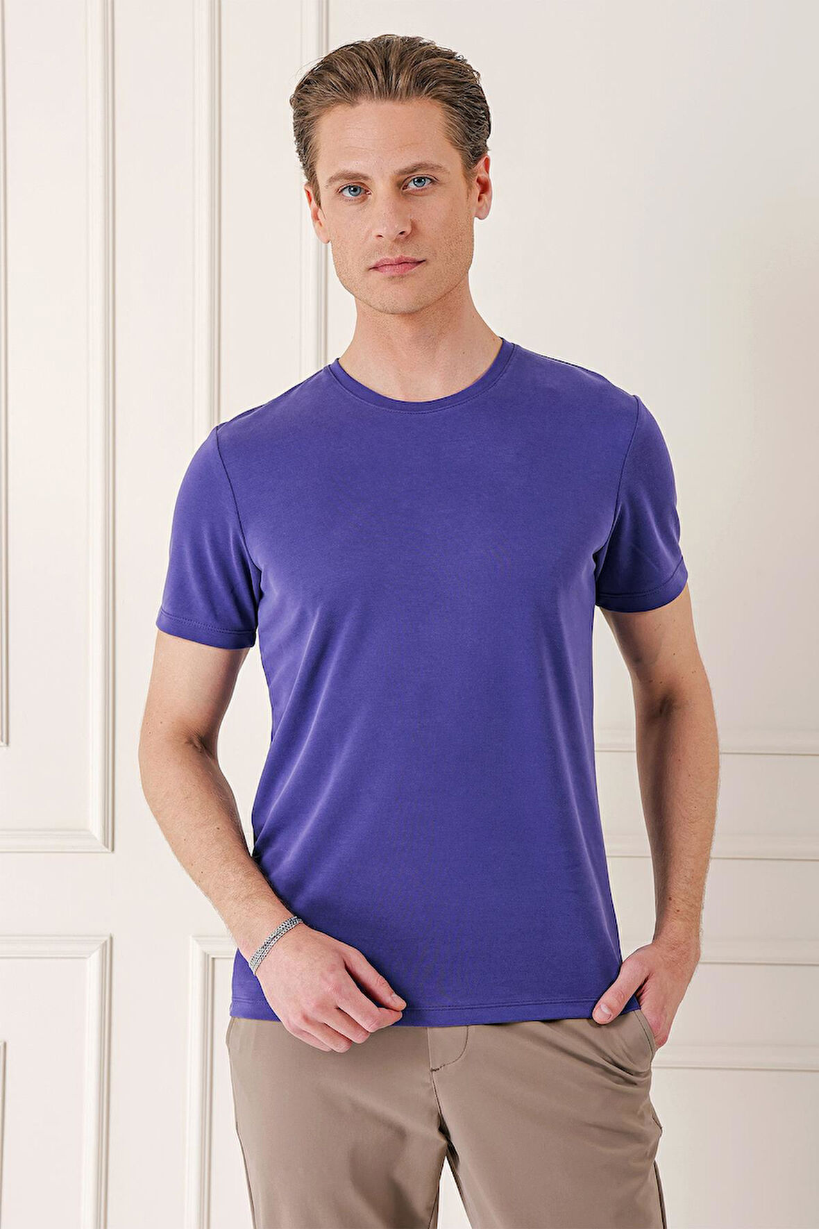 Ts 880 Slim Fit Bisiklet Yaka Pamuklu Mor Tişört