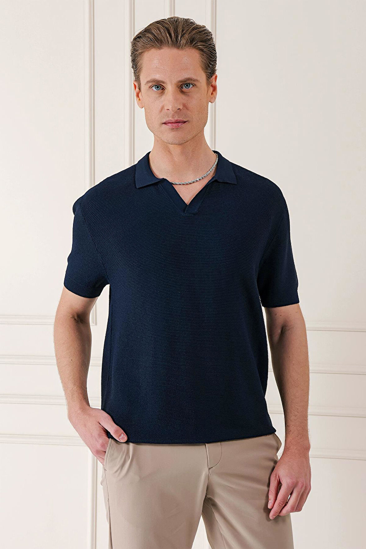 Tr 868 Slim Fit Polo Yaka Kısa Kol %100 Pamuk Lacivert Triko