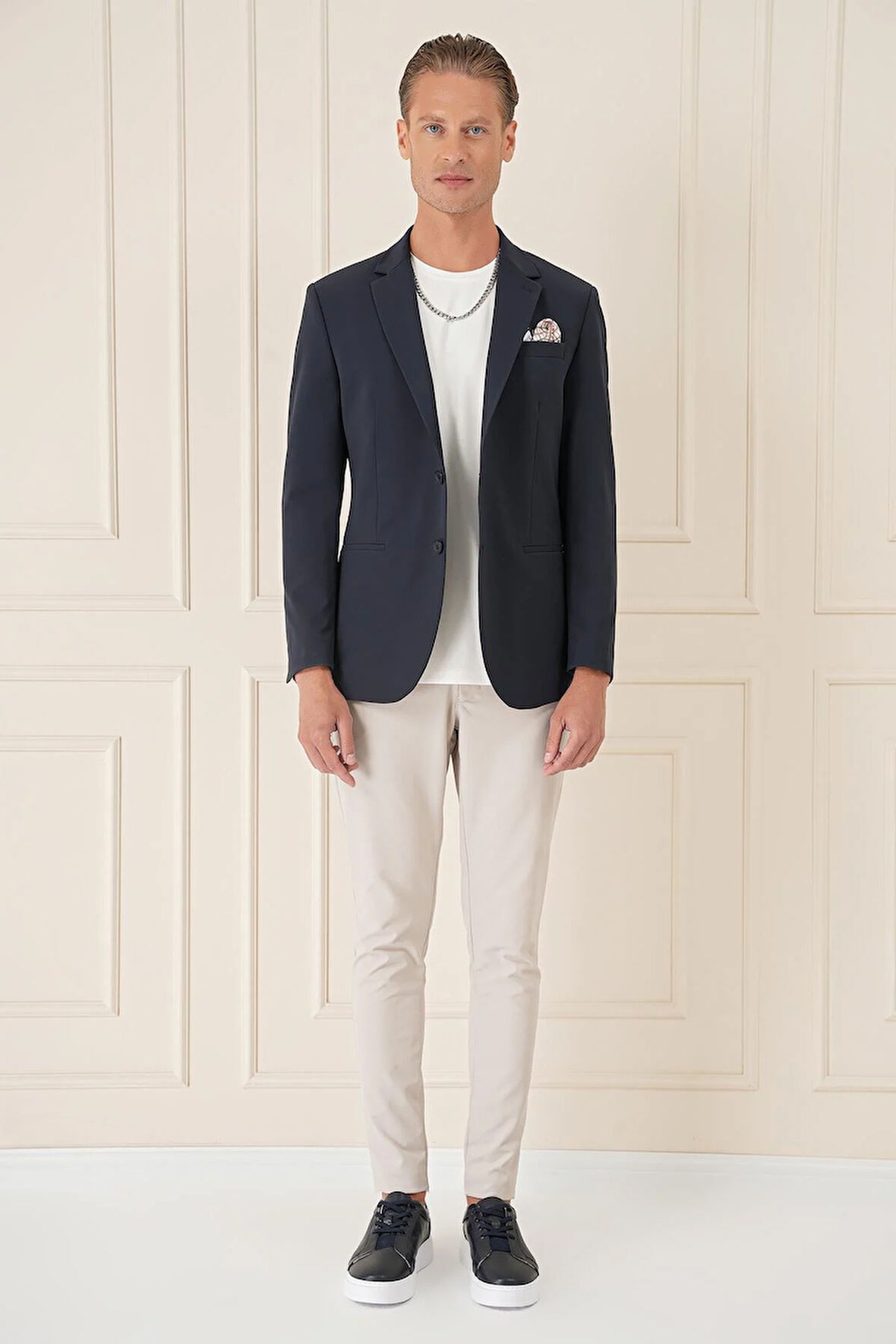 C 675 Comfort Fit Çift Yırtmaç Fleto Cep Esnek Pamuk Casuel Lacivert Ceket