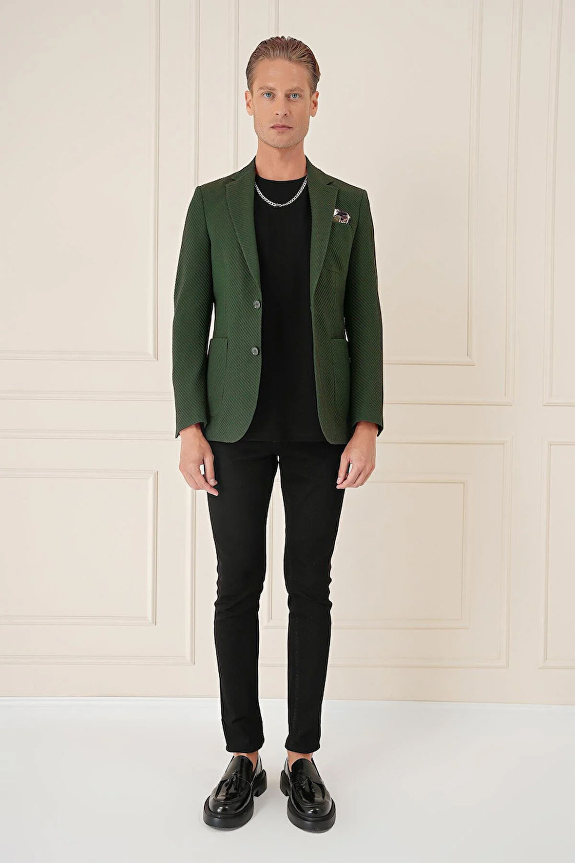 C 670 Comfort Fit Torba Cep Şeritli Dokuma Pamuk Casuel Haki Ceket