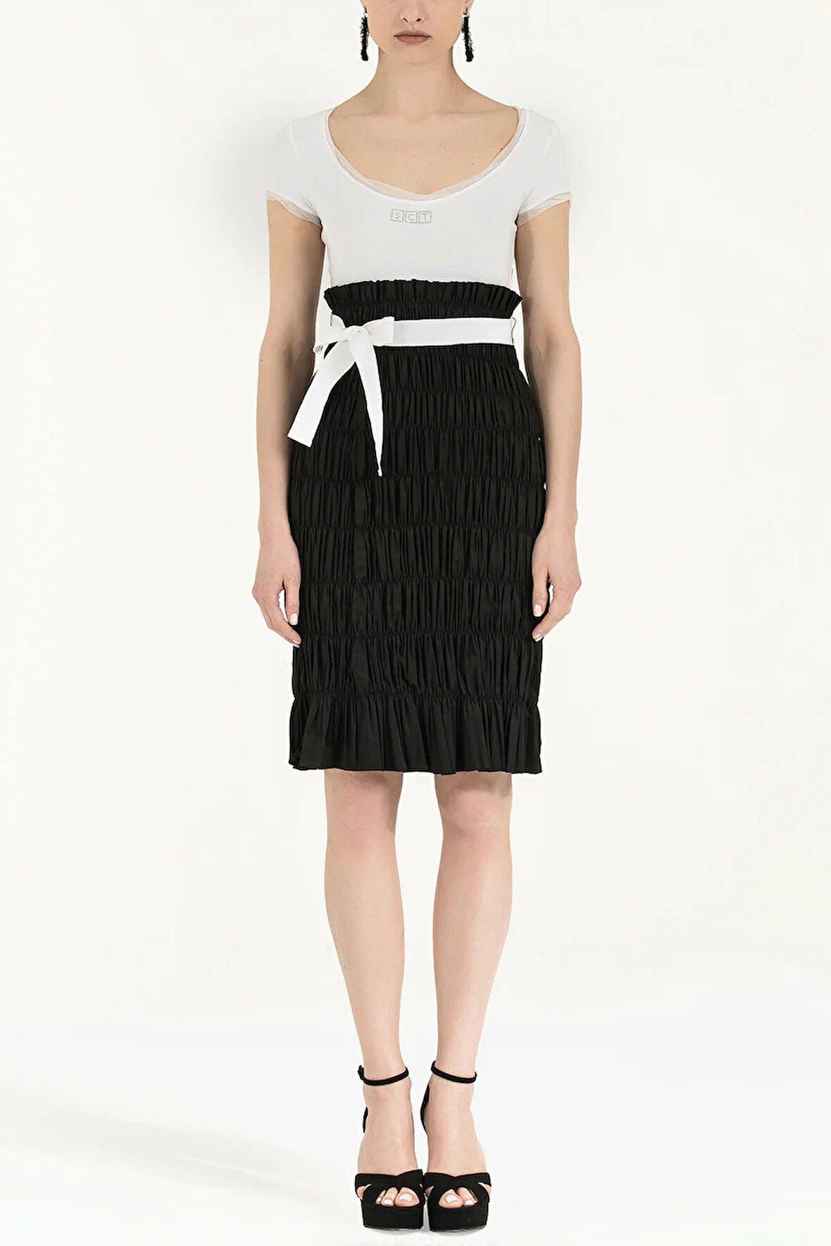 Beyaz Kol ve yaka tül mini elbise 90484 | 38