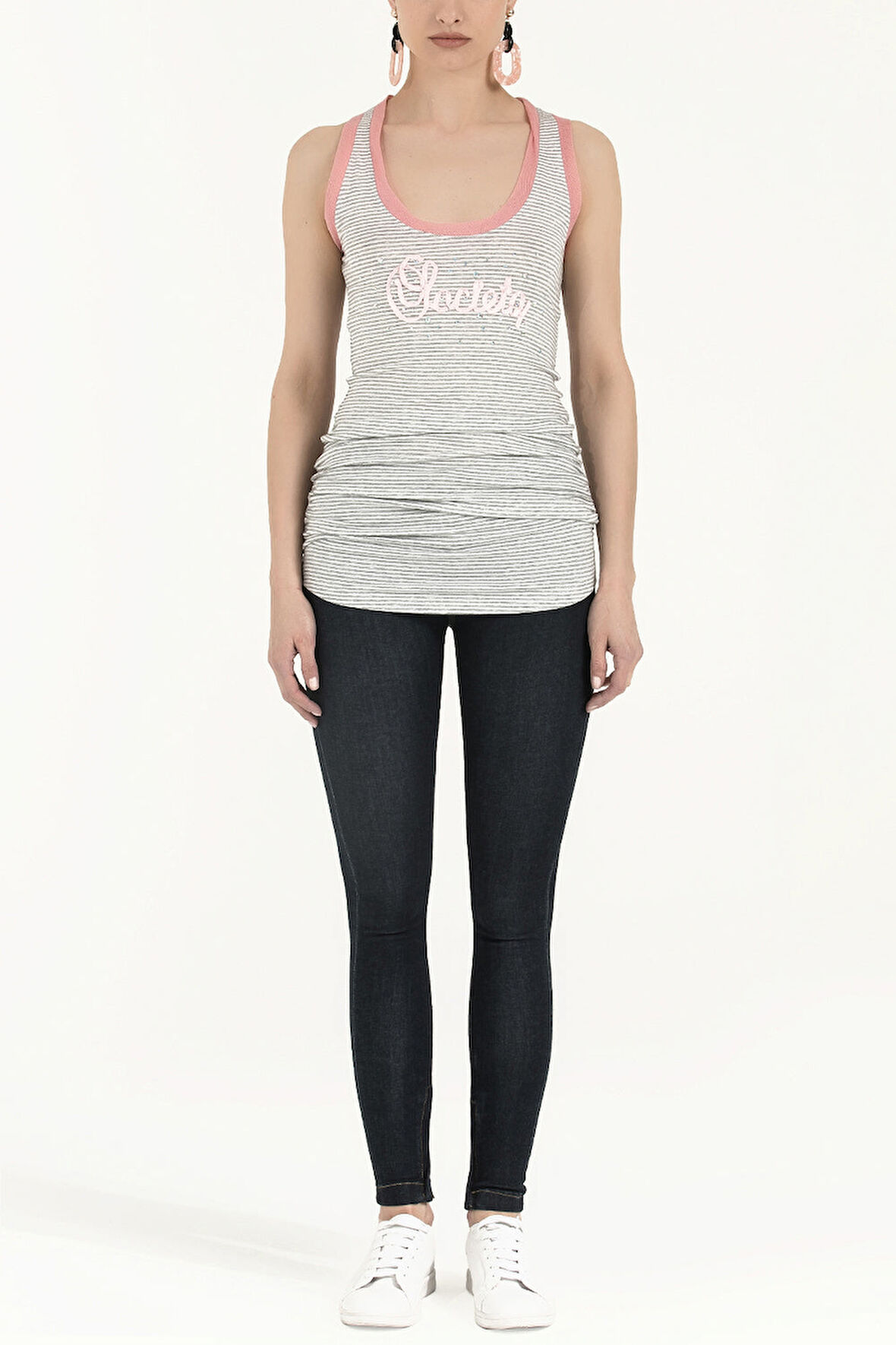 Gri Taşlı kolsuz bluz 18535 | 38