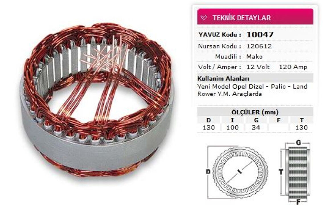 Fiat Stator Mako Tip 12v 120a Ym Opel Dizel Palıo Land Rover Magneti Marelli Nursan 120612 - Yavuz 10 047