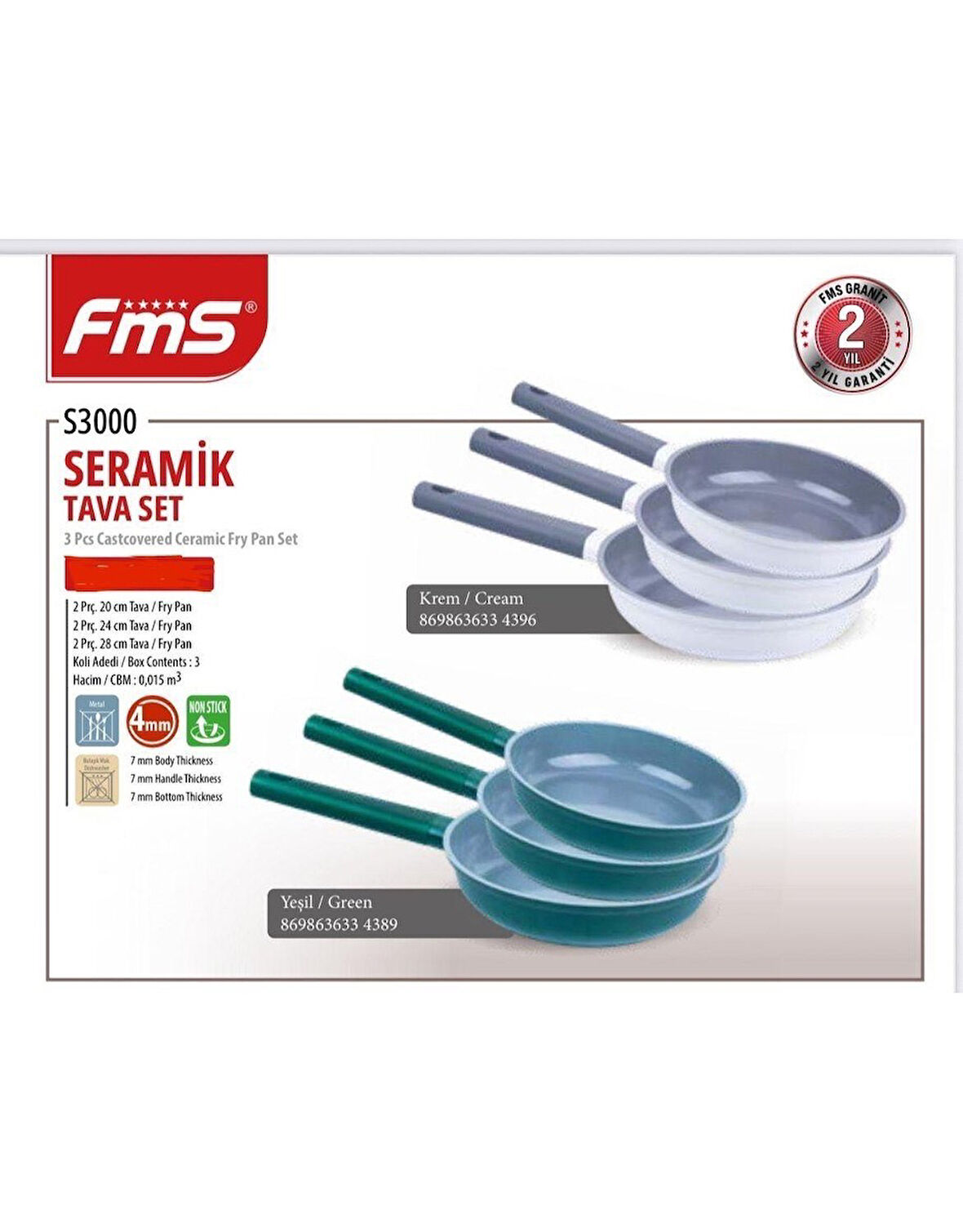 FMS Seramik 3 Parça Tava Seti Krem - 20-24-28 Cm - S3000KRM