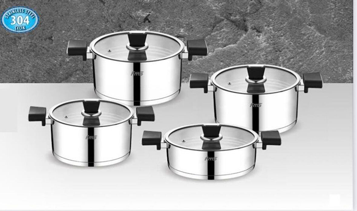 FMS Vizyon 8 Parça Çelik Tencere Takımı Siyah