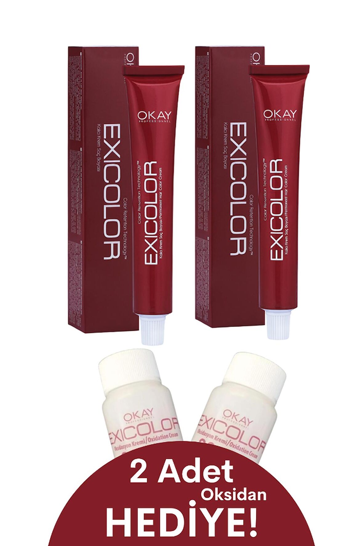 Exicolor Saç Boyası Tüp 60 Ml 5.4 Açık Kestane 2 Adet (Oksidan Hediyeli 4'lü Set)