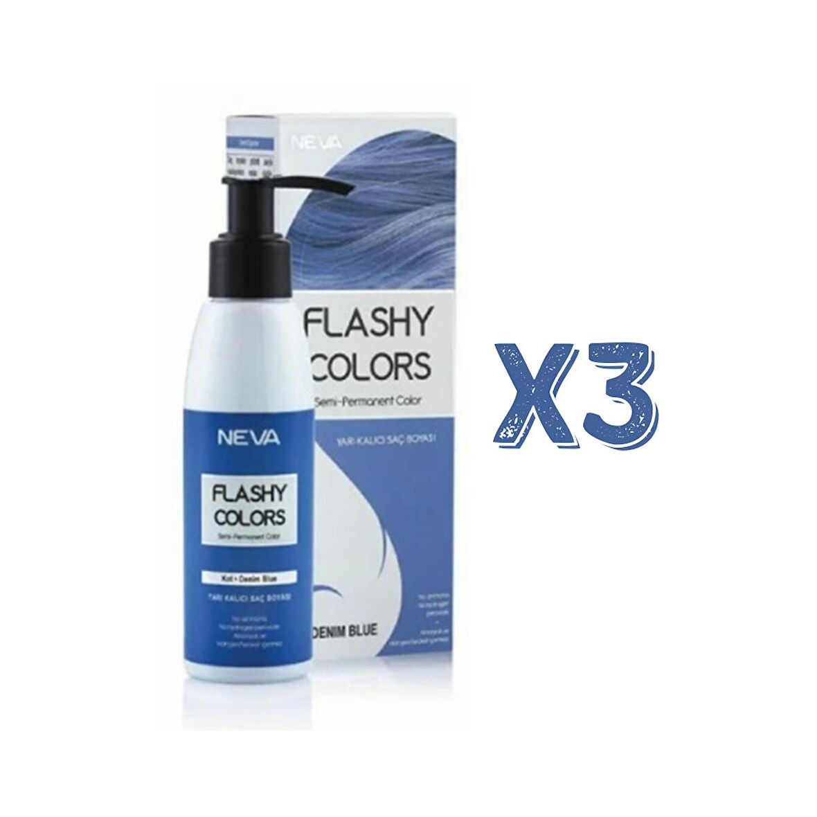 Neva Flashy Colors Yarı Kalıcı Saç Boyası 100 Ml Kot Rengi 3 Adet