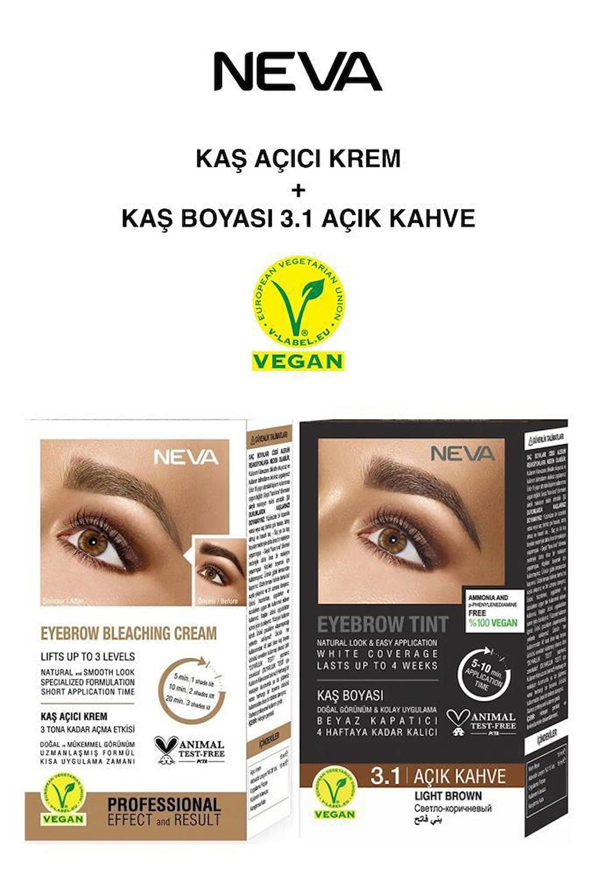 Neva Color Kaş Açıcı Krem-Kaş Boya Seti 3.1 AÇIK  KAHVE