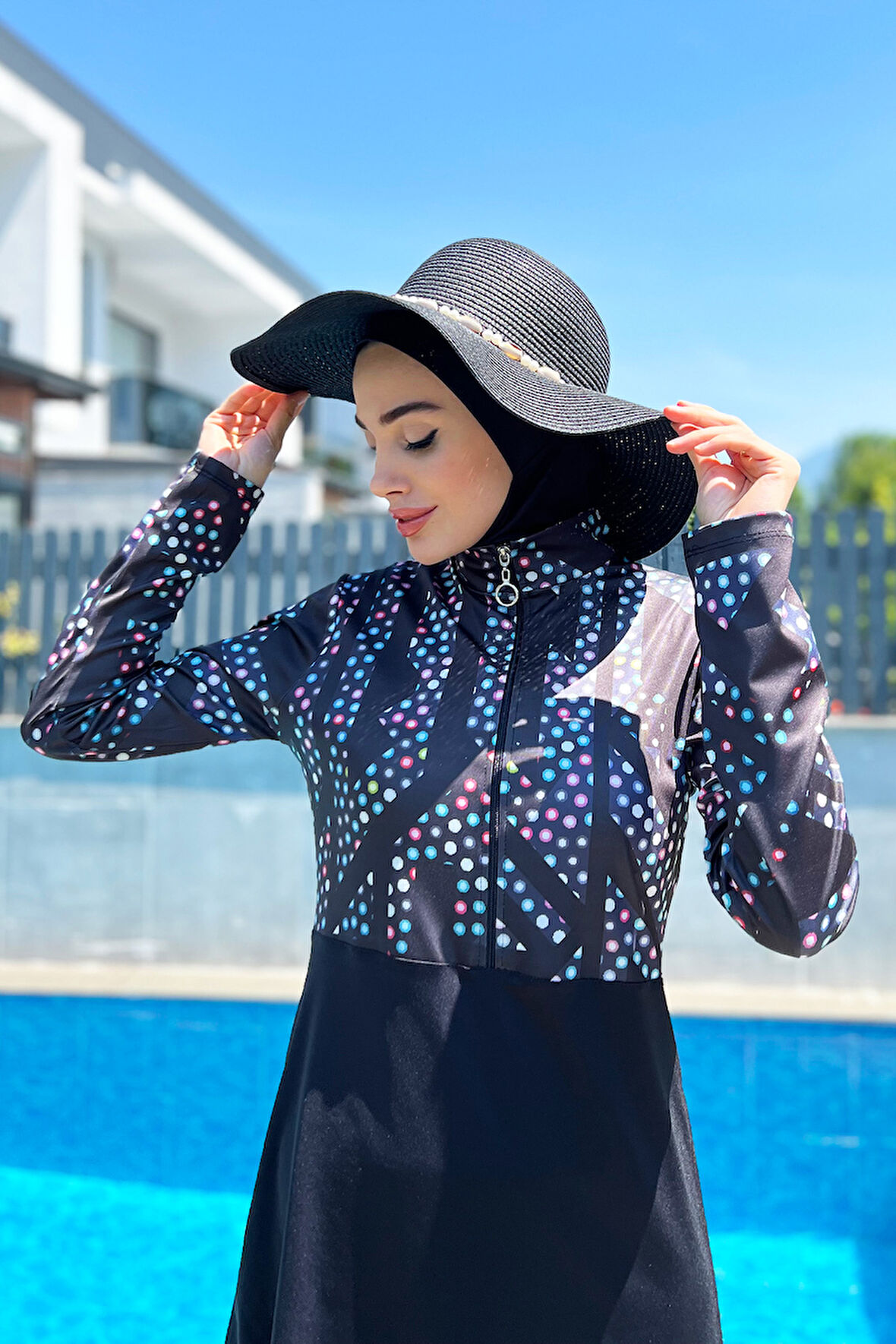 Yarım Fermuarlı Likralı Tam Kapalı Mayo R4505 Labirent | M