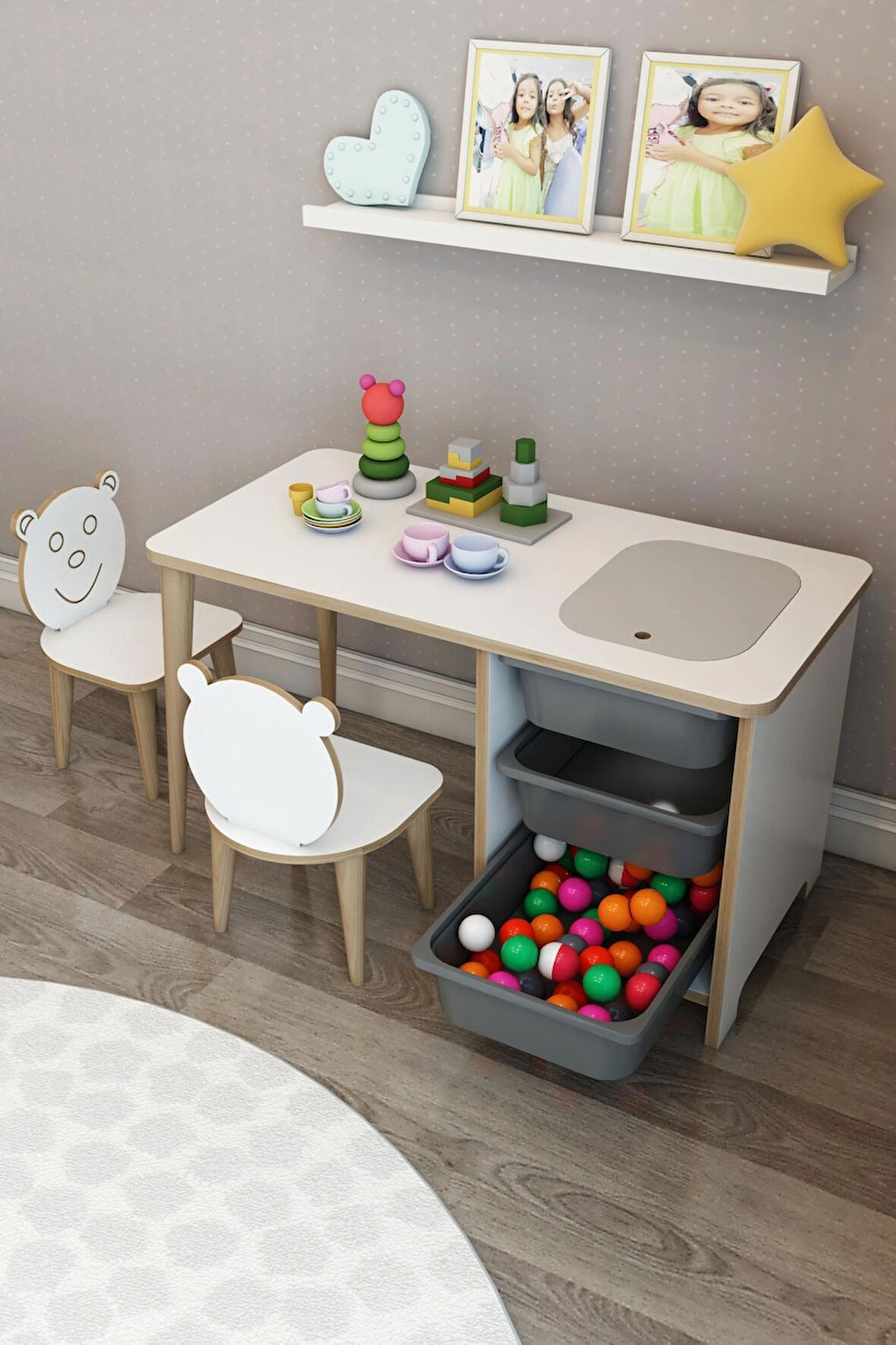 Çocuk Çalışma Masası Oyun Ve Etkinlik Masası Yaz Sil Çiftli Masa Sandalyeli