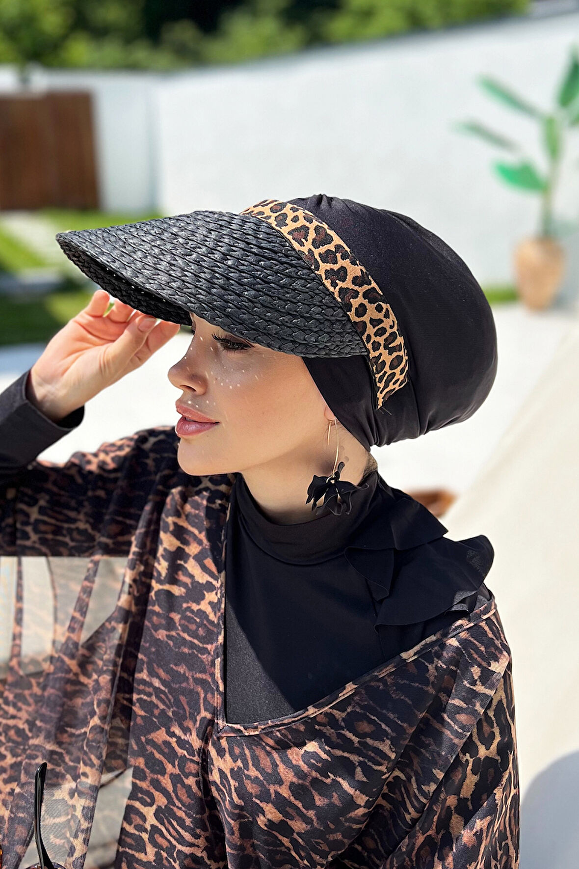 Remsa Vizör Örgü Hasır Şapka Güneş Koruyucu Siperlik RŞ-101 Siyah Leopar | Standart
