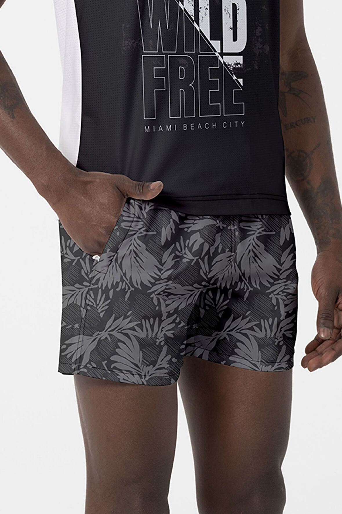 Erkek Havuz Deniz Şort Desenli 202 Siyah | L