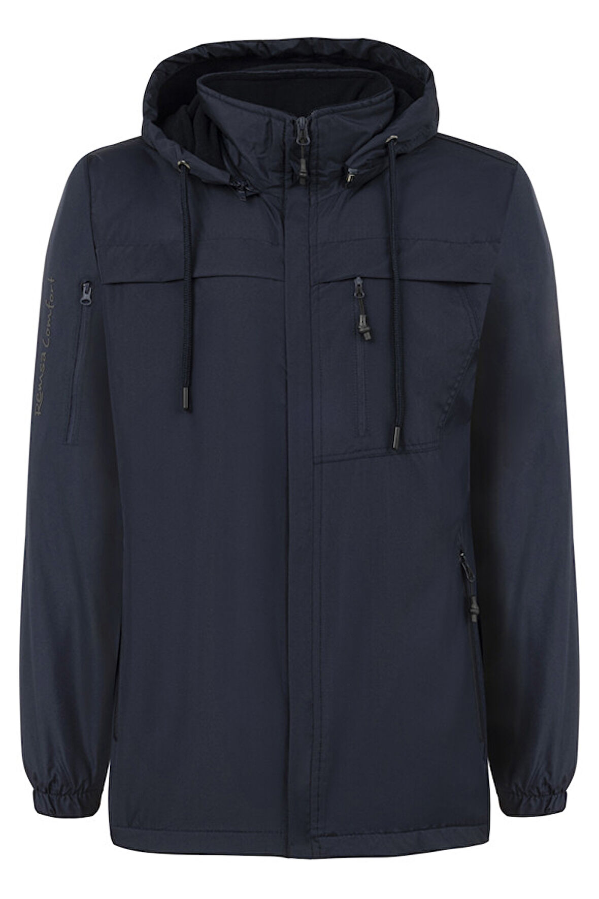 Erkek Kapüşonlu Rüzgar Geçirmez Cep Detaylı İçi Polar Kışlık Mont Lacivert RMNT01  | M