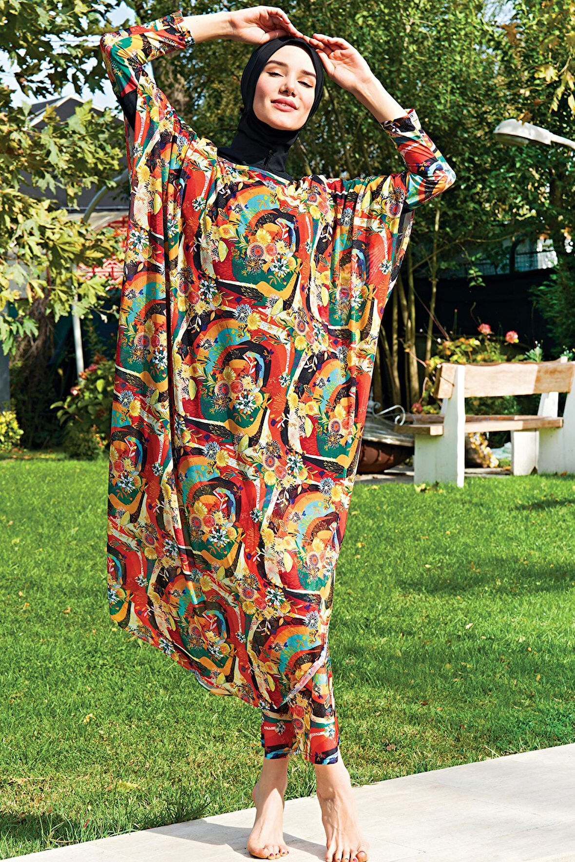 Tesettür Mayo Üzerine Örme Tek Kaftan Pareo 2417-2P | Standart